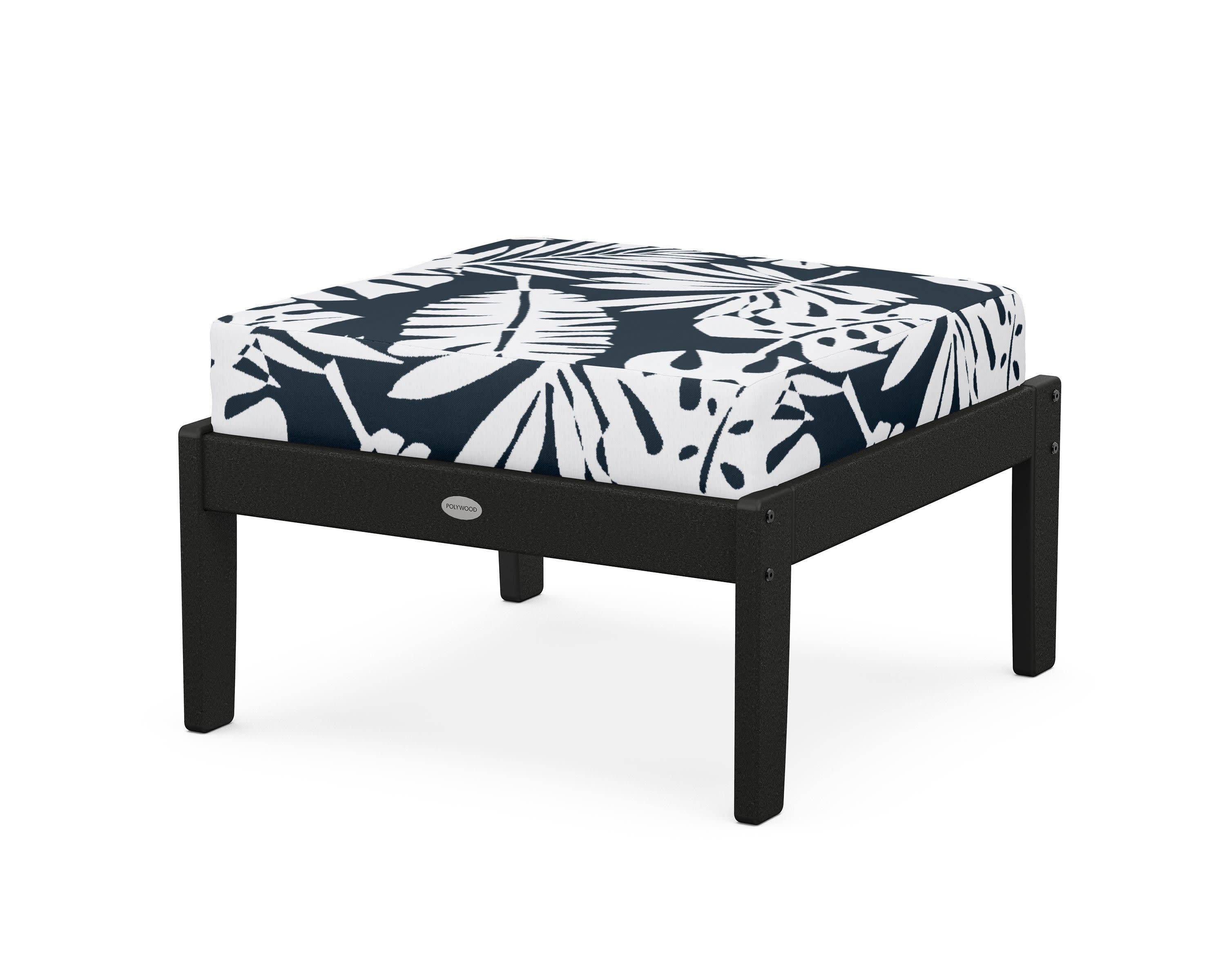 Braxton Deep Seating Ottoman in Black / Leaf Marine Indigo