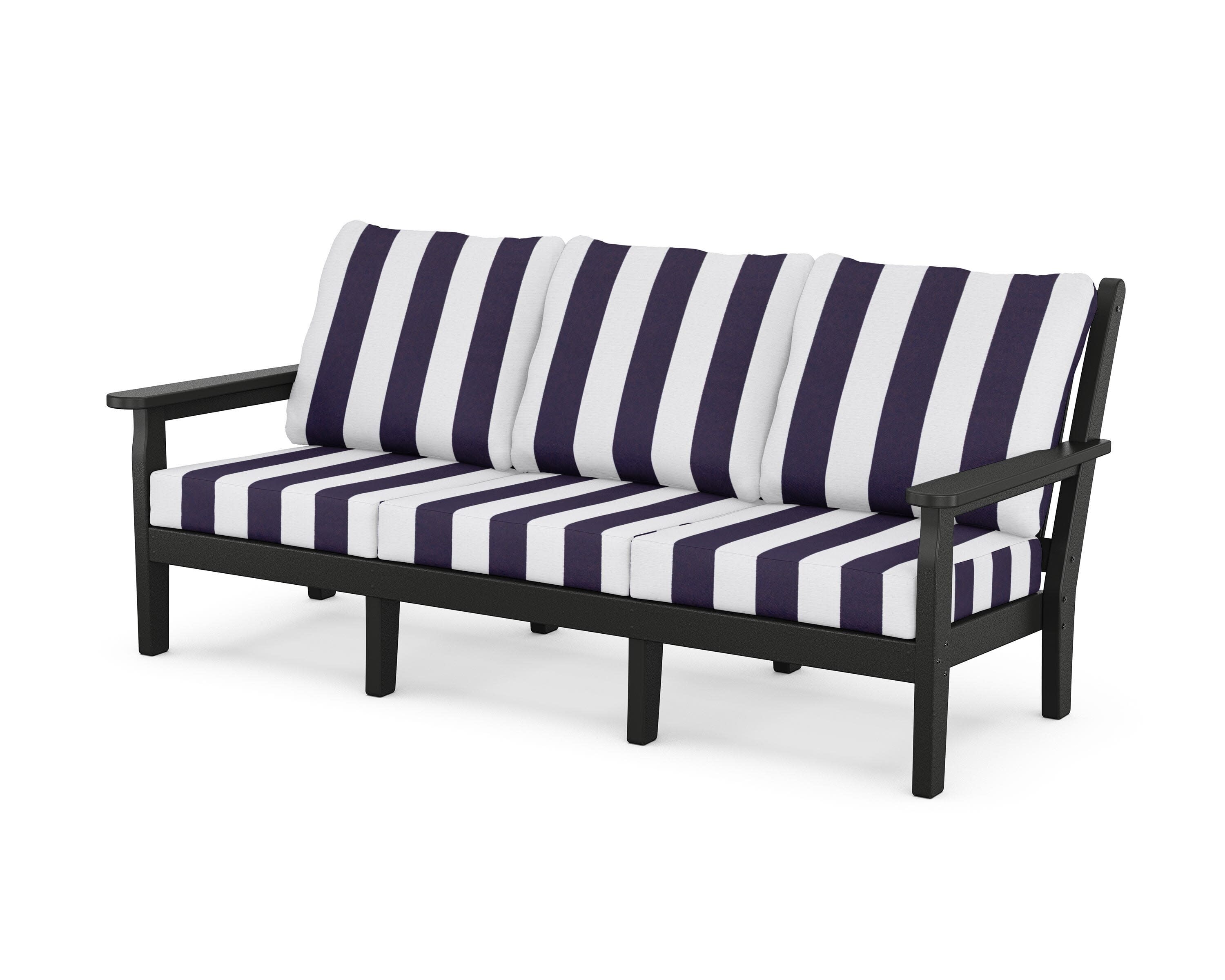 Chippendale Deep Seating Sofa in Black / Cabana Stripe Navy