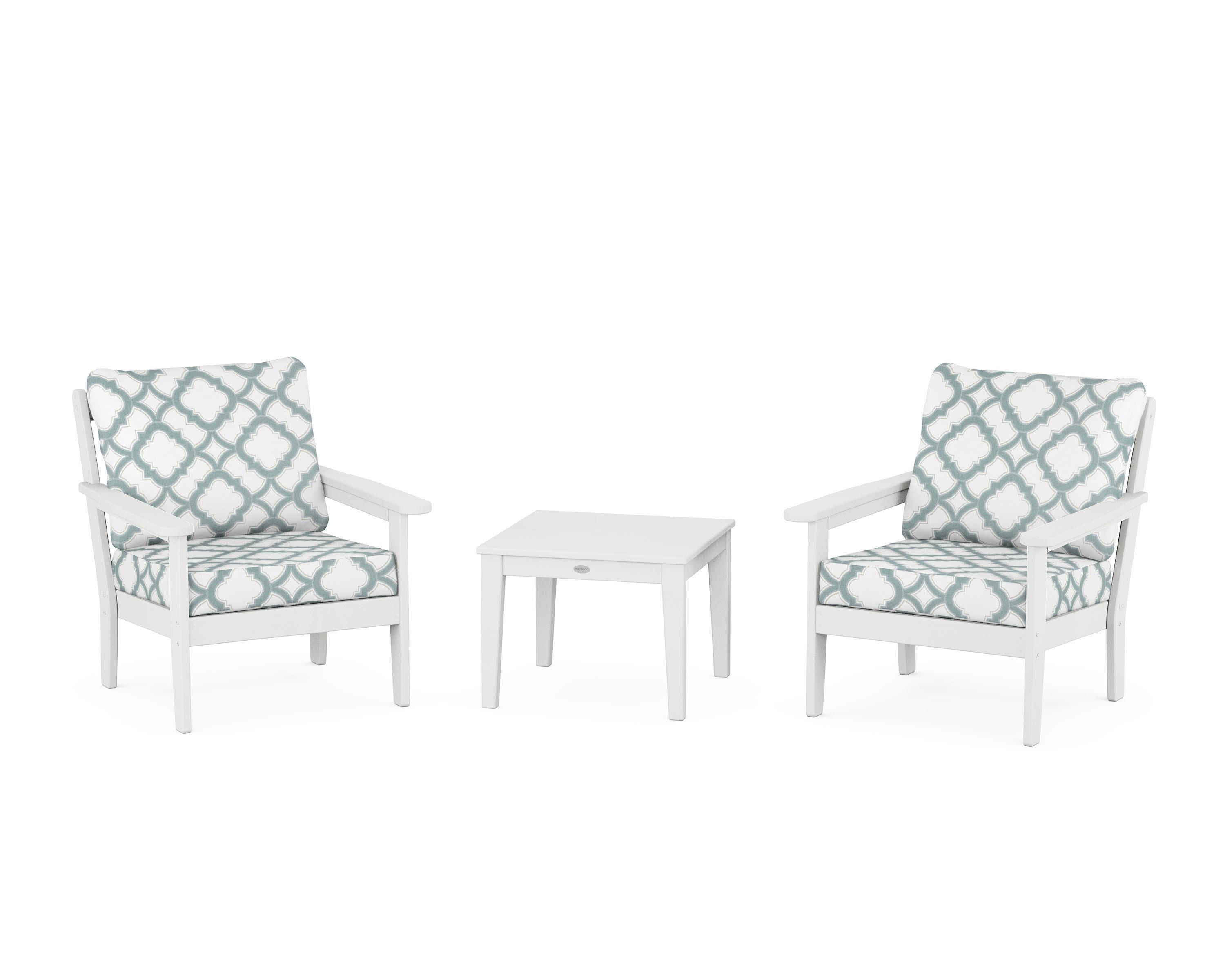 Cottage 3-Piece Deep Seating Set in White / Trellis Glacier Spa