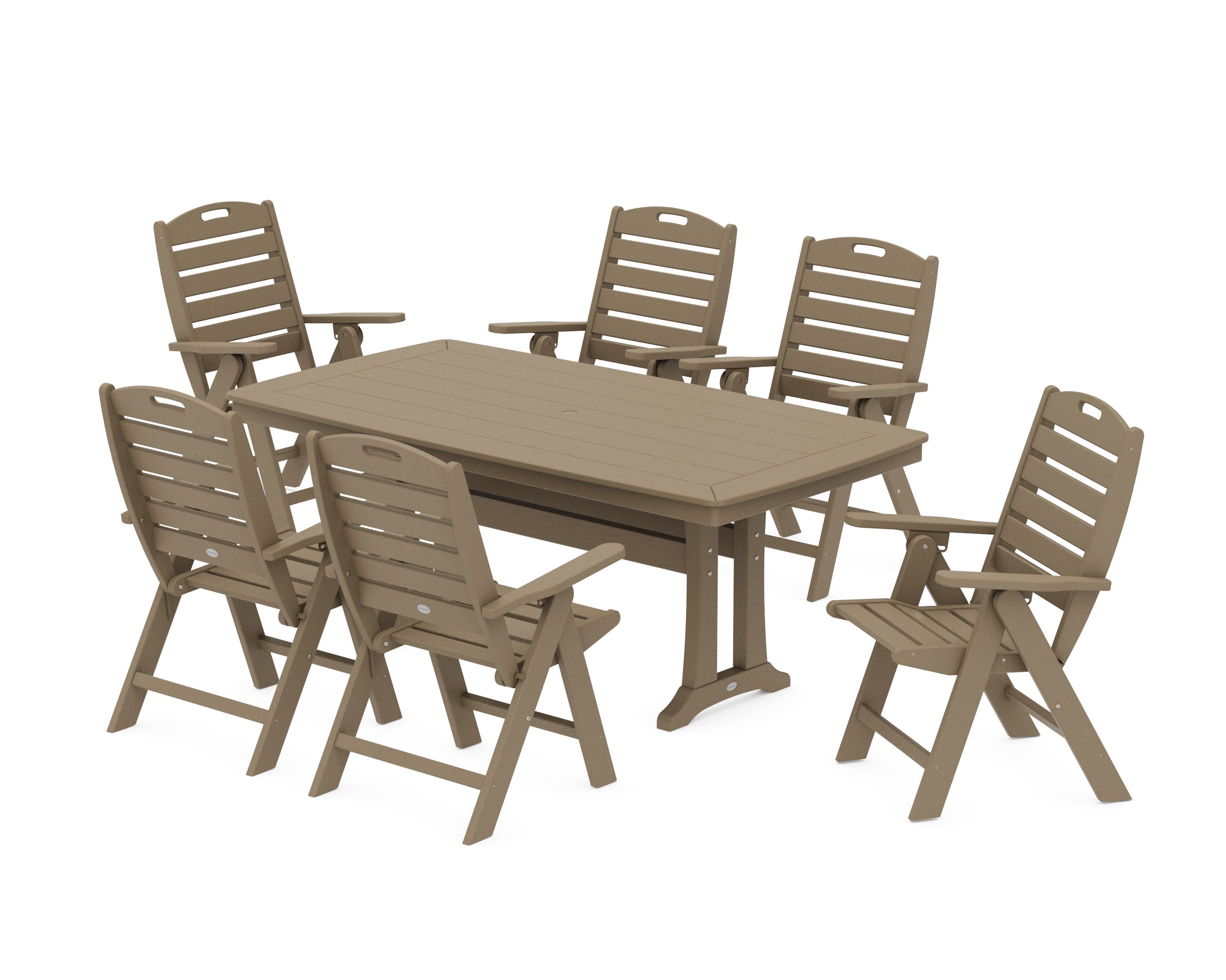 Nautical Folding Highback Chair 7-Piece Dining Set with Trestle Legs in Vintage Sahara