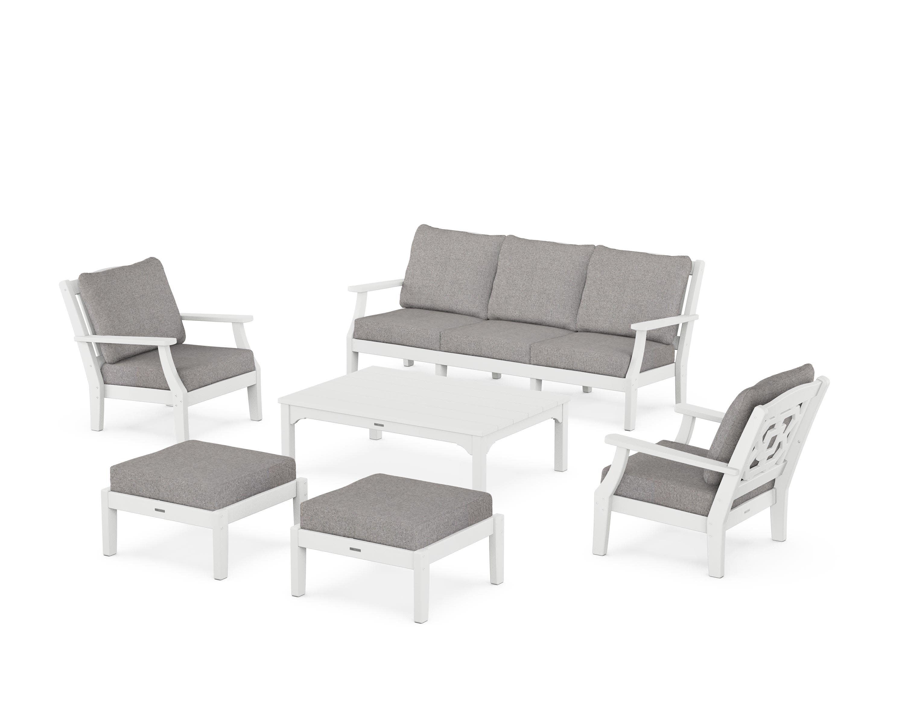 Chinoiserie 6-Piece Lounge Sofa Set in White / Grey Mist