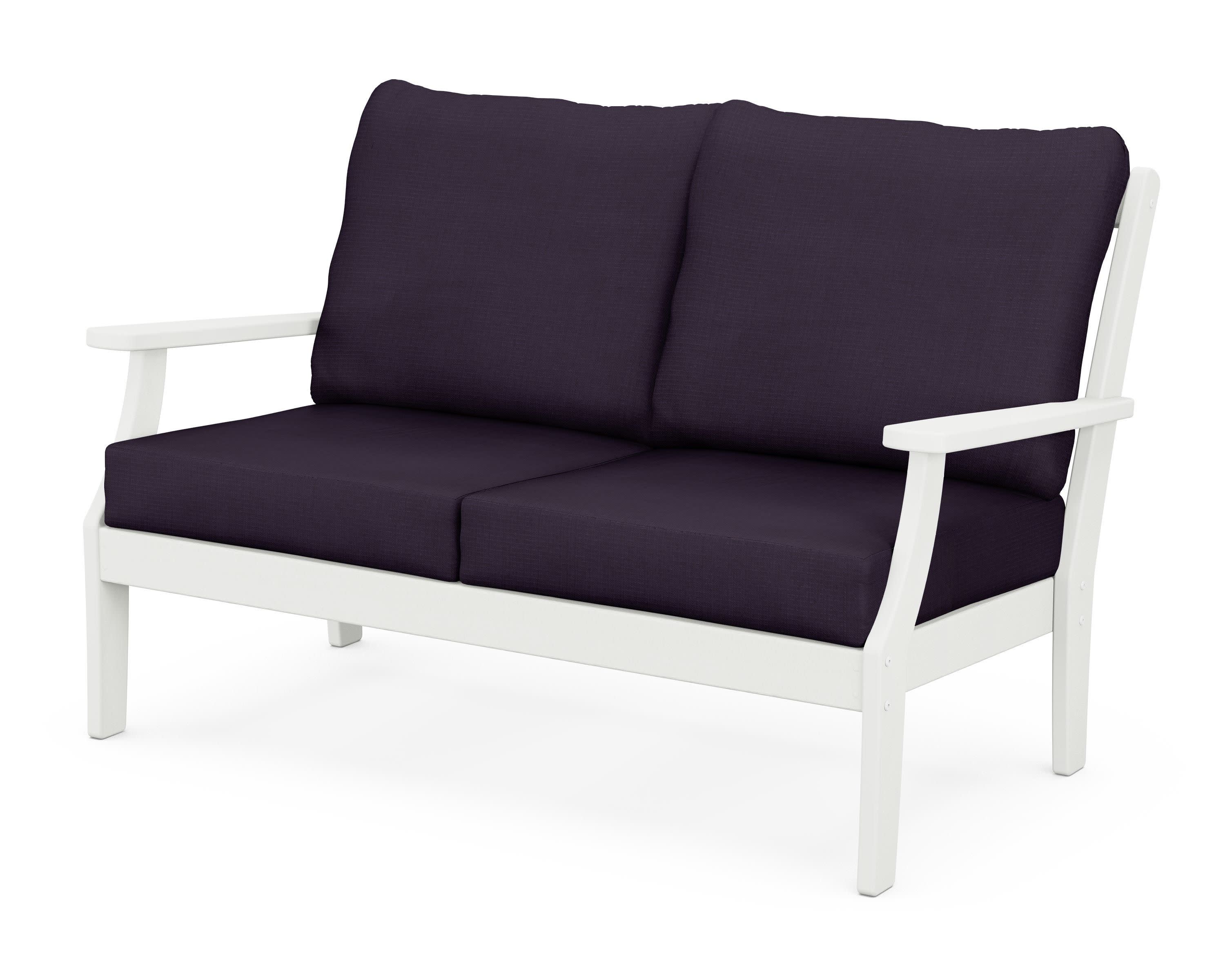 Braxton Deep Seating Loveseat in Vintage White / Navy Linen
