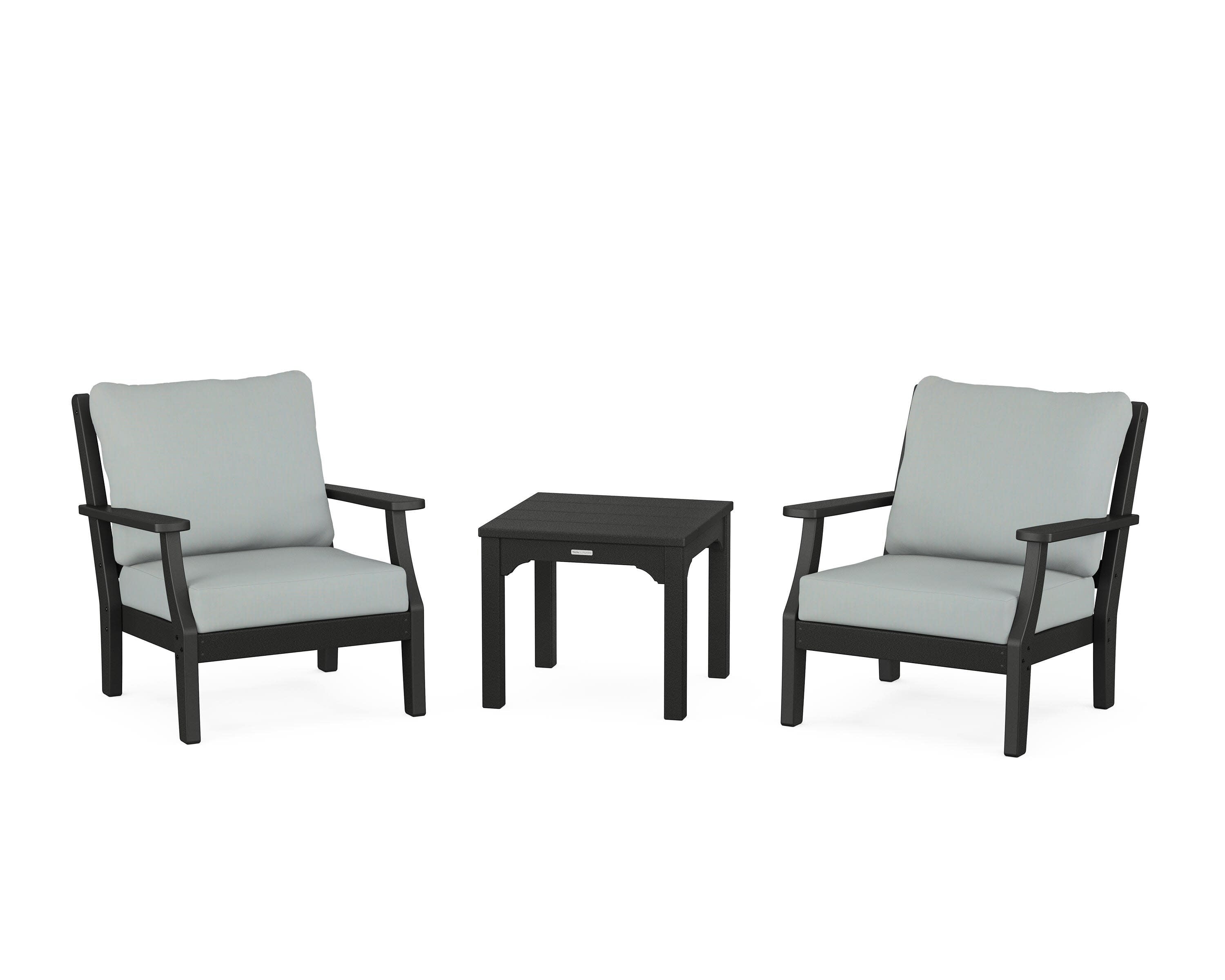Chinoiserie 3-Piece Deep Seating Set in Black / Spa