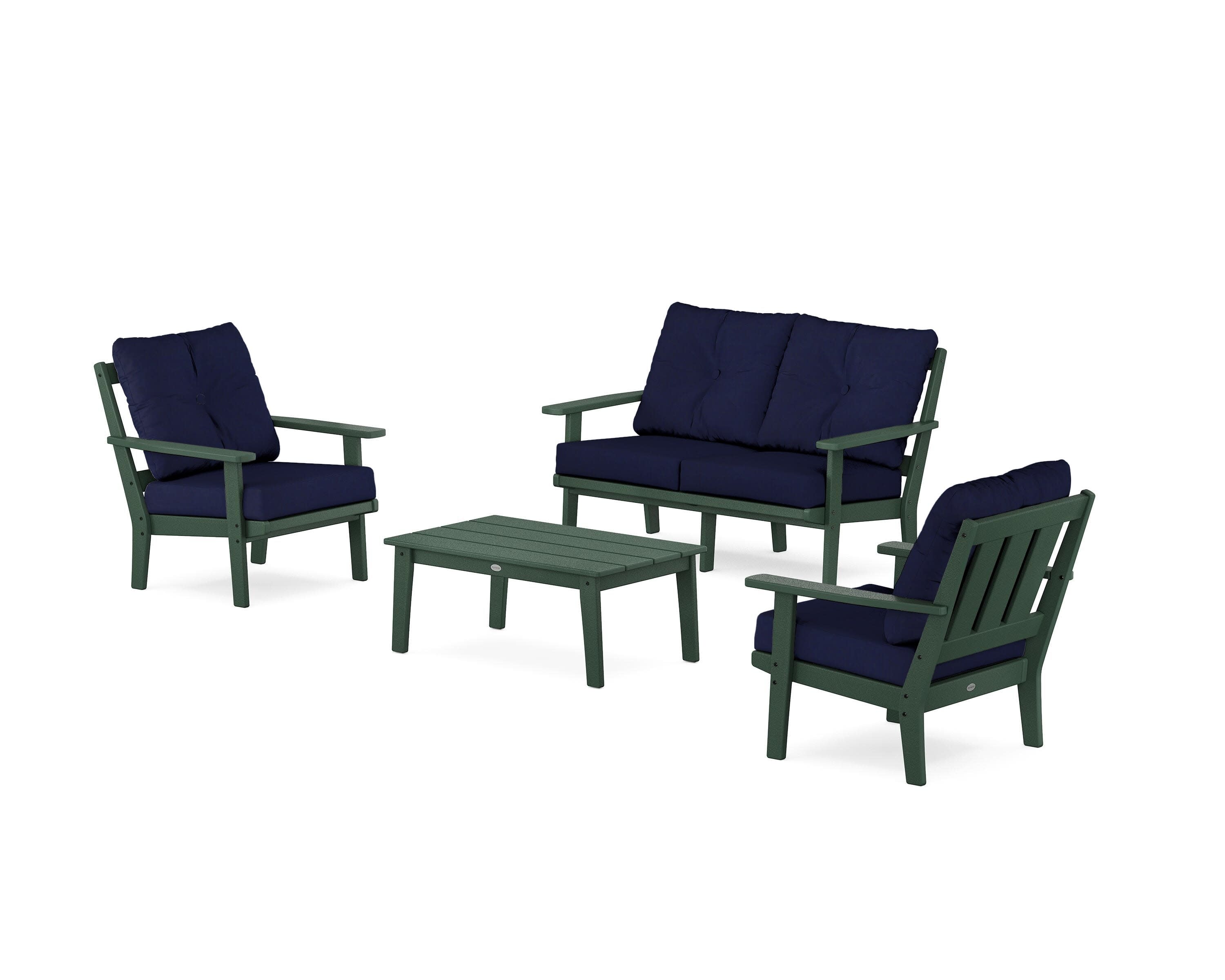 Oxford 4-Piece Deep Seating Set with Loveseat in Green / Navy