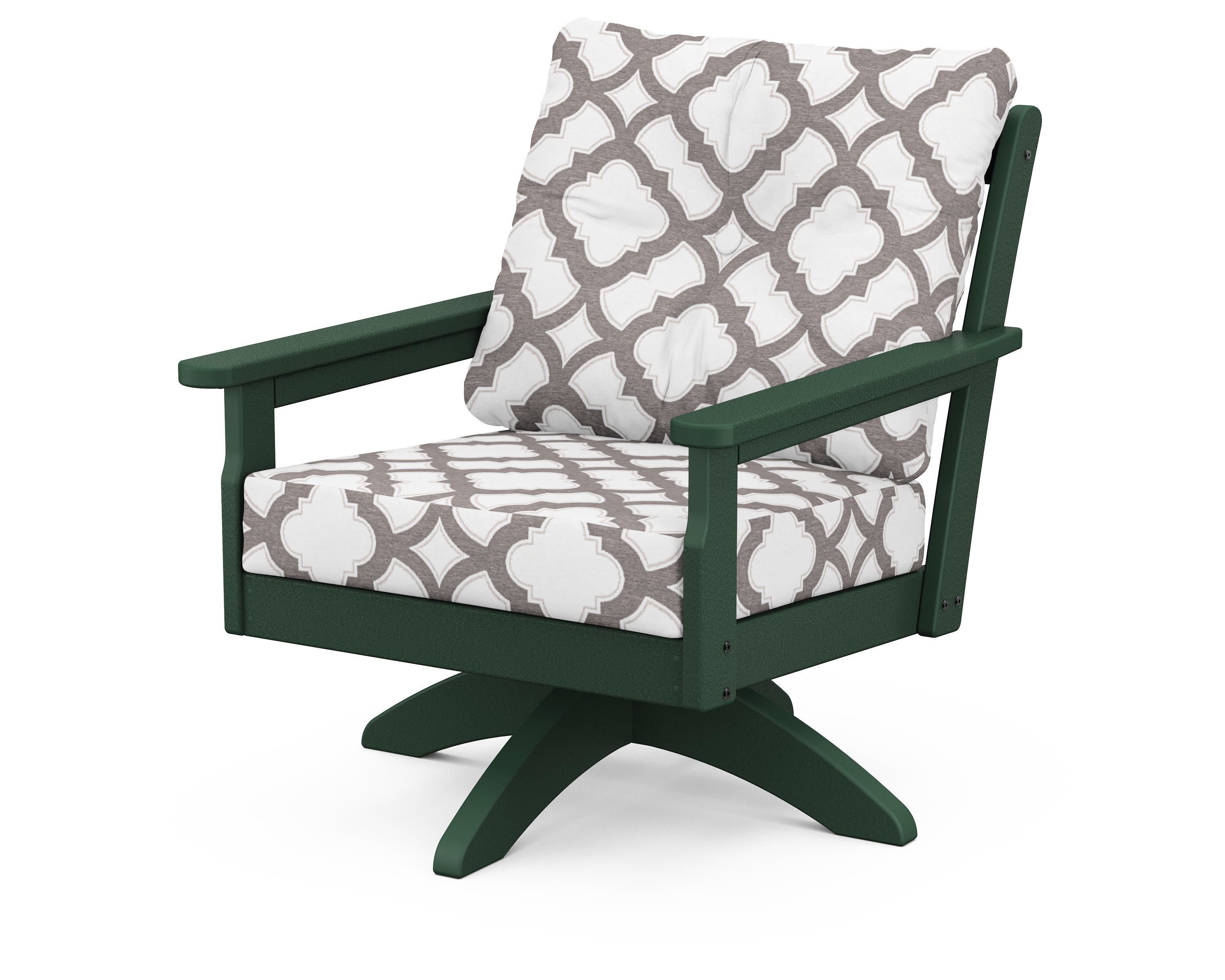 Vineyard Deep Seating Swivel Chair in Green / Trellis Grey Mist