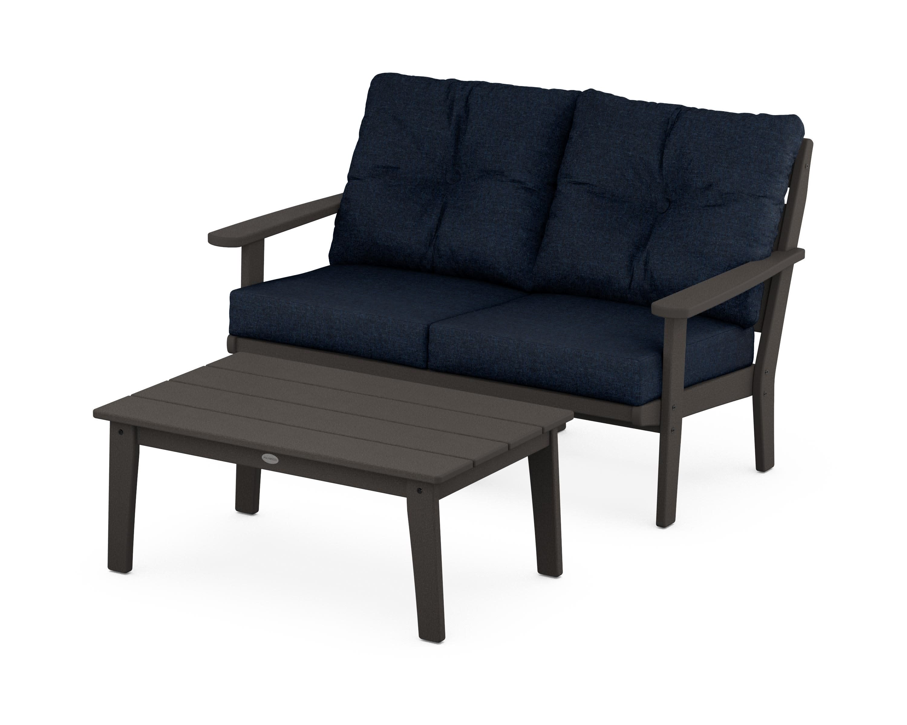 Lakeside 2-Piece Lounge Loveseat Set in Vintage Coffee / Marine Indigo