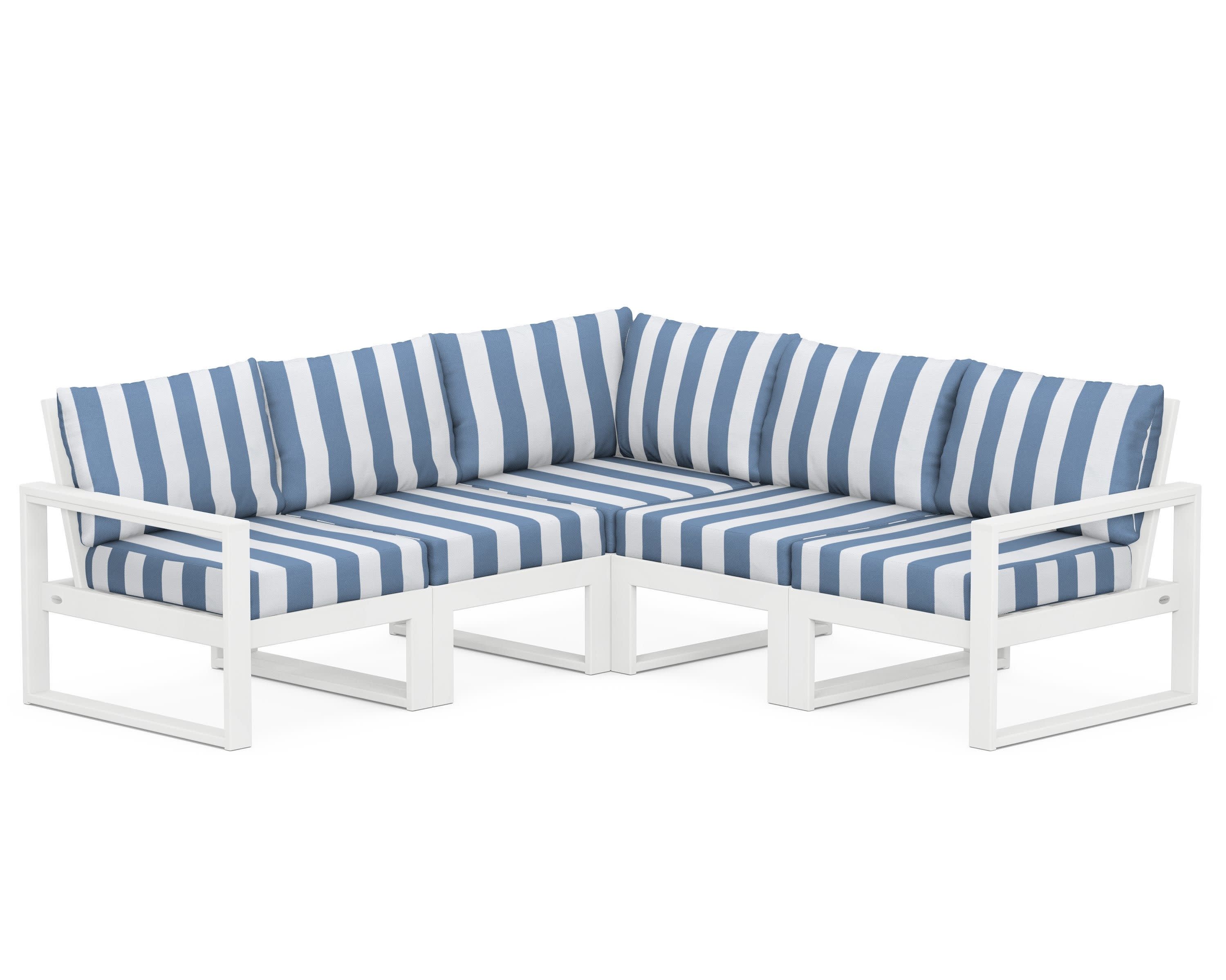 EDGE 5-Piece Modular Deep Seating Set in White / Cabana Stripe Sky Blue