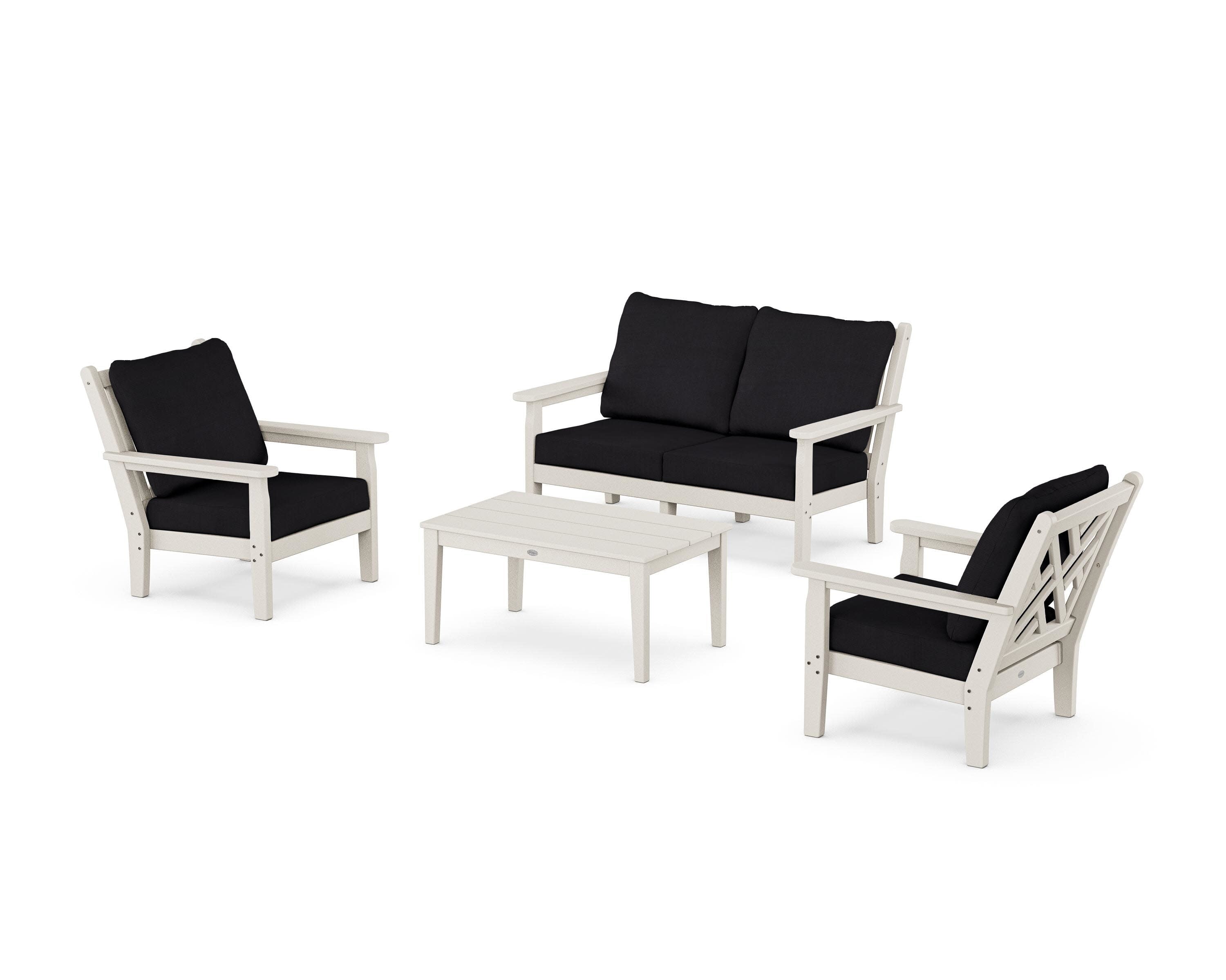 Chippendale 4-Piece Deep Seating Set with Loveseat in Sand / Midnight Linen