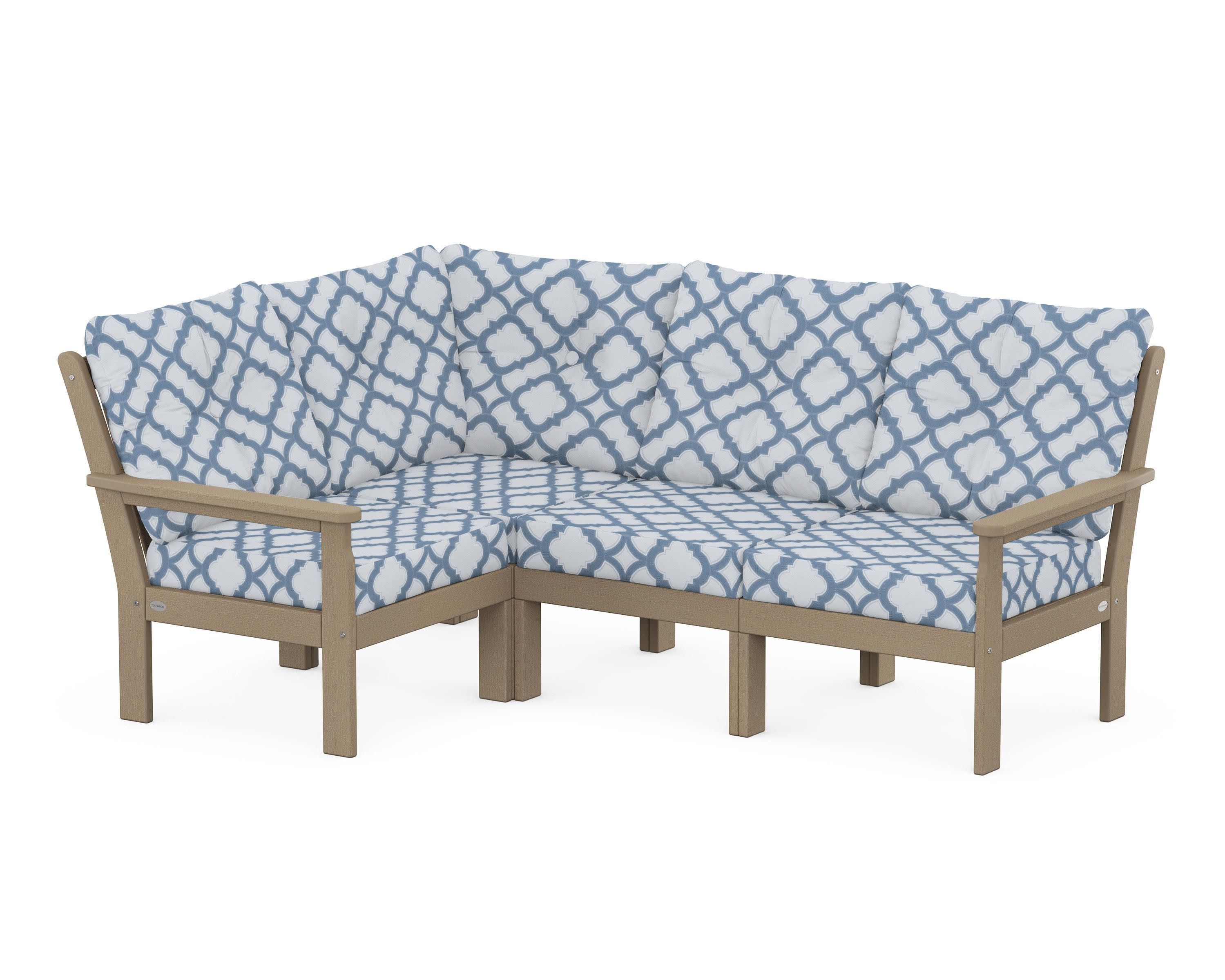 Vineyard 4-Piece Sectional in Vintage Sahara / Trellis Sky Blue