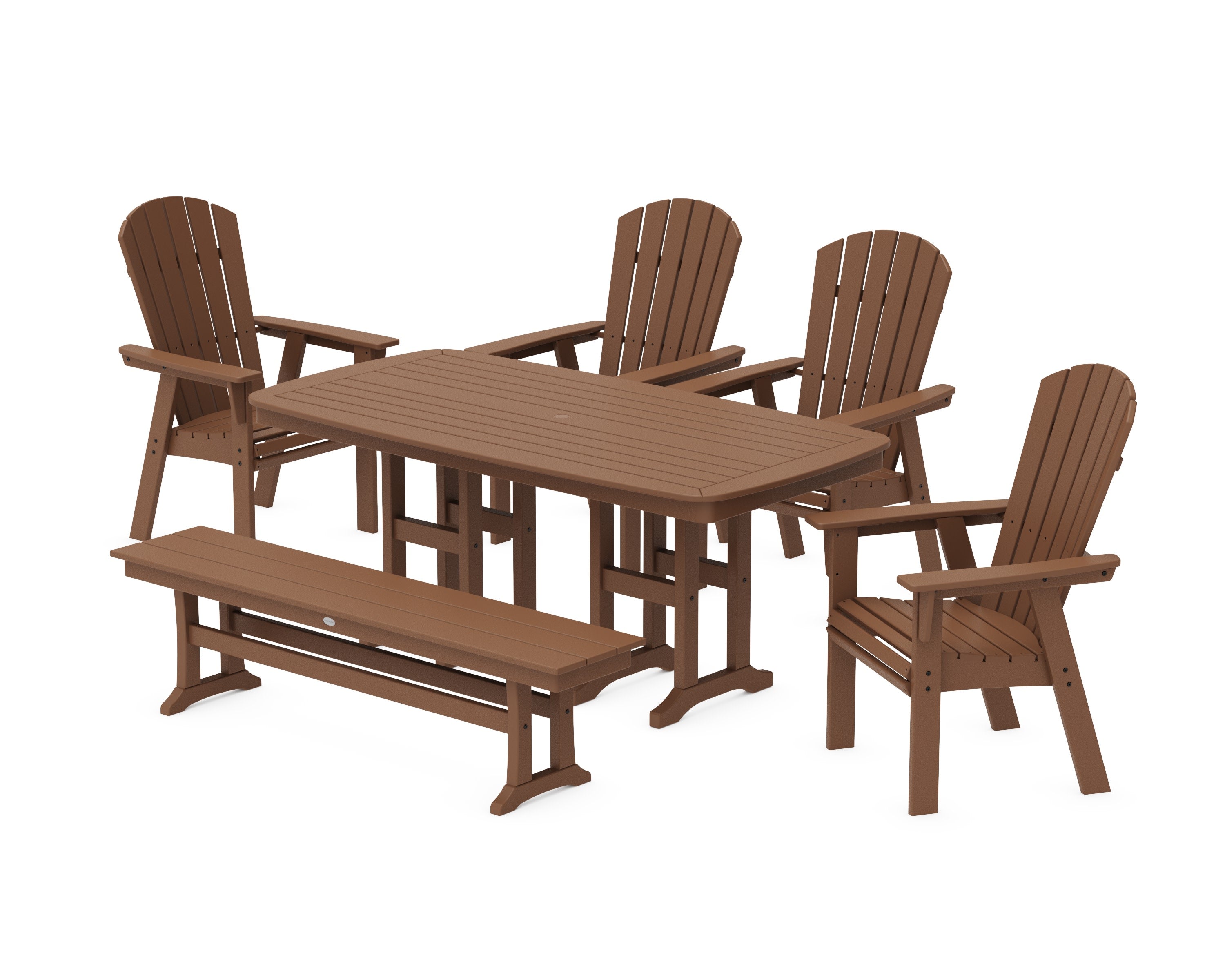 Nautical Curveback Adirondack 6-Piece Dining Set with Bench in Teak