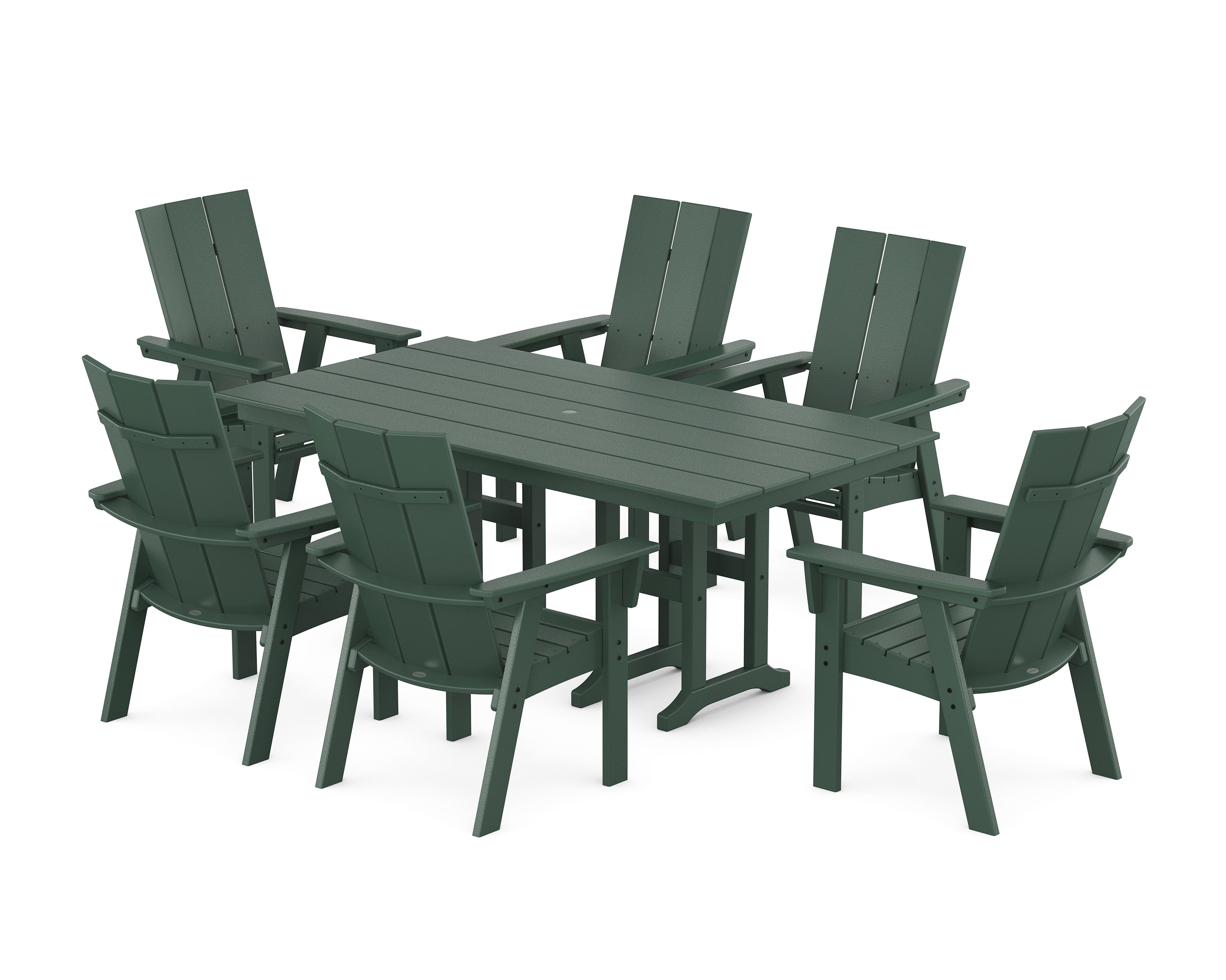 Modern Curveback Adirondack 7-Piece Farmhouse Dining Set in Green