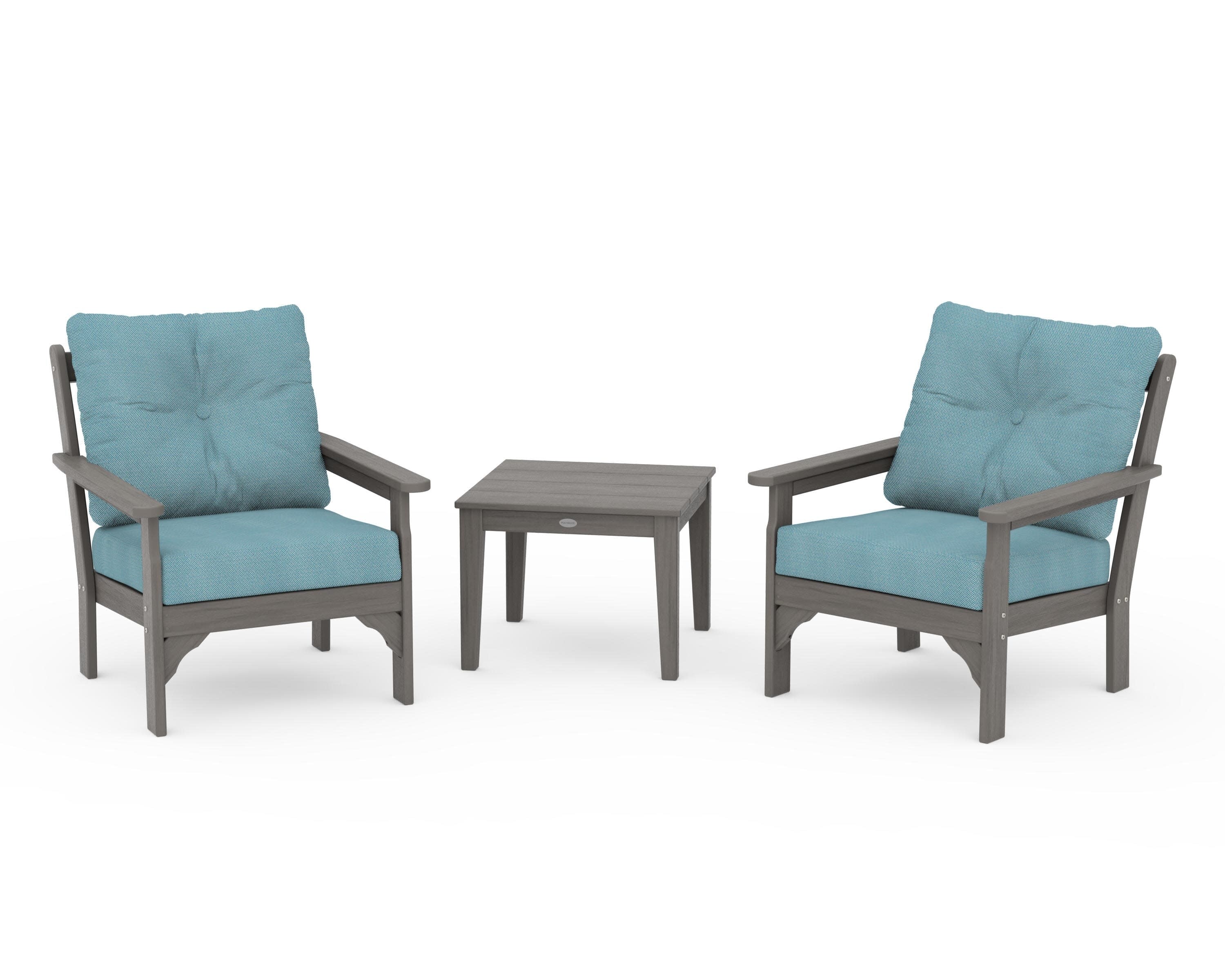 Vineyard 3-Piece Deep Seating Set in Driftwood / Lattice Sky Blue