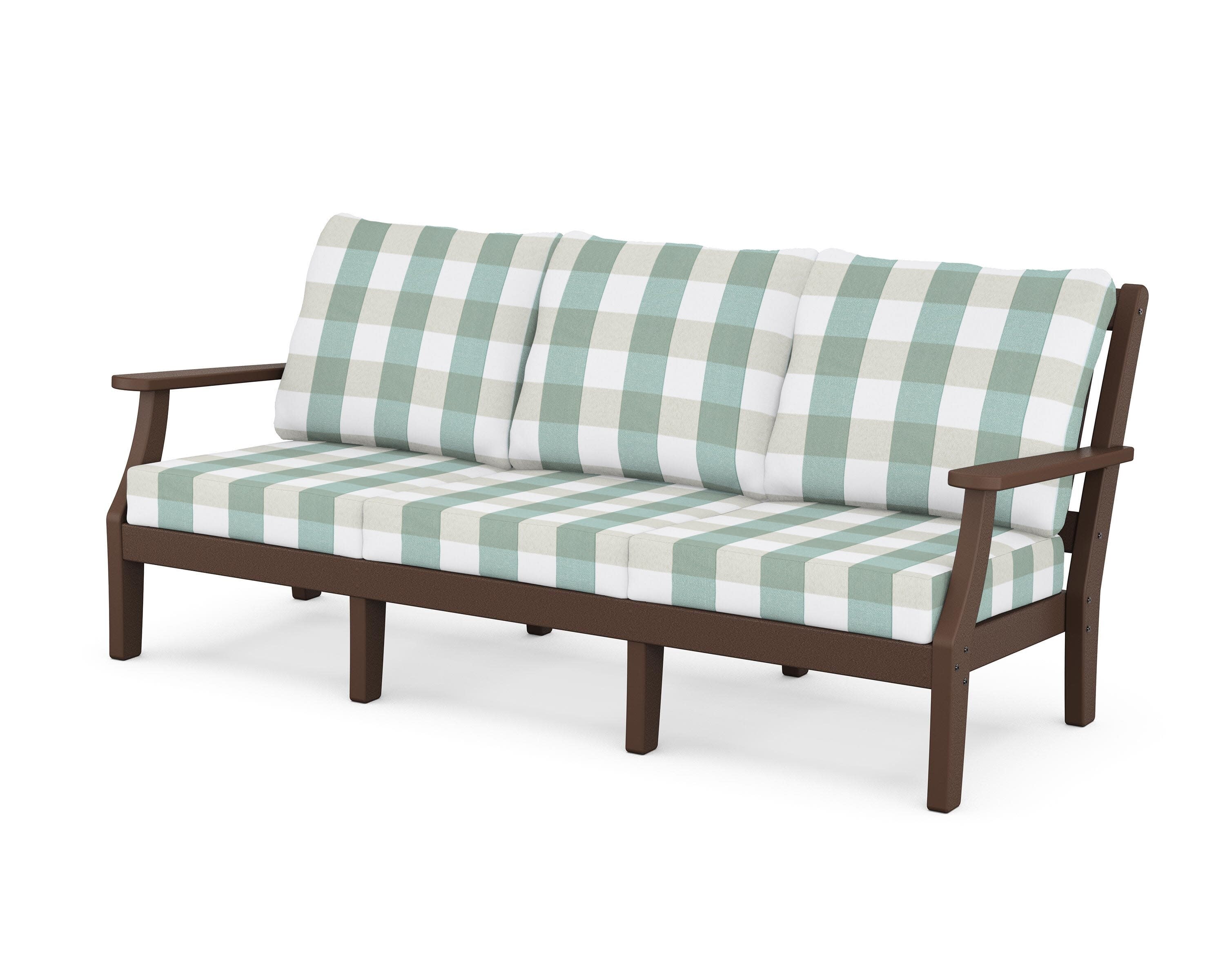 Chinoiserie Deep Seating Sofa in Mahogany / Buffalo Plaid Glacier Spa