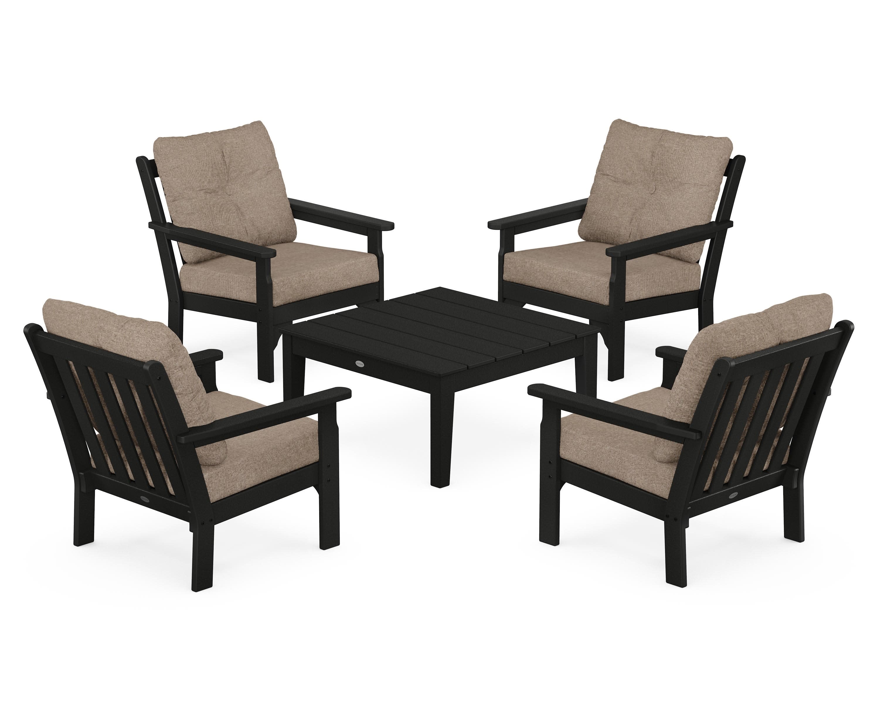 Vineyard 5-Piece Deep Seating Conversation Set in Black / Spiced Burlap