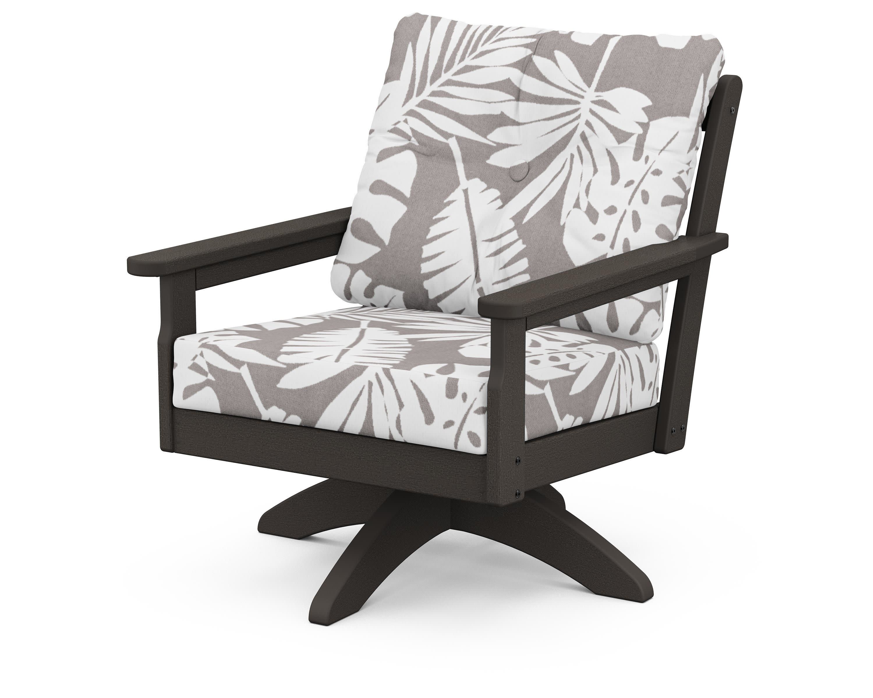 Vineyard Deep Seating Swivel Chair in Vintage Coffee / Leaf Grey Mist