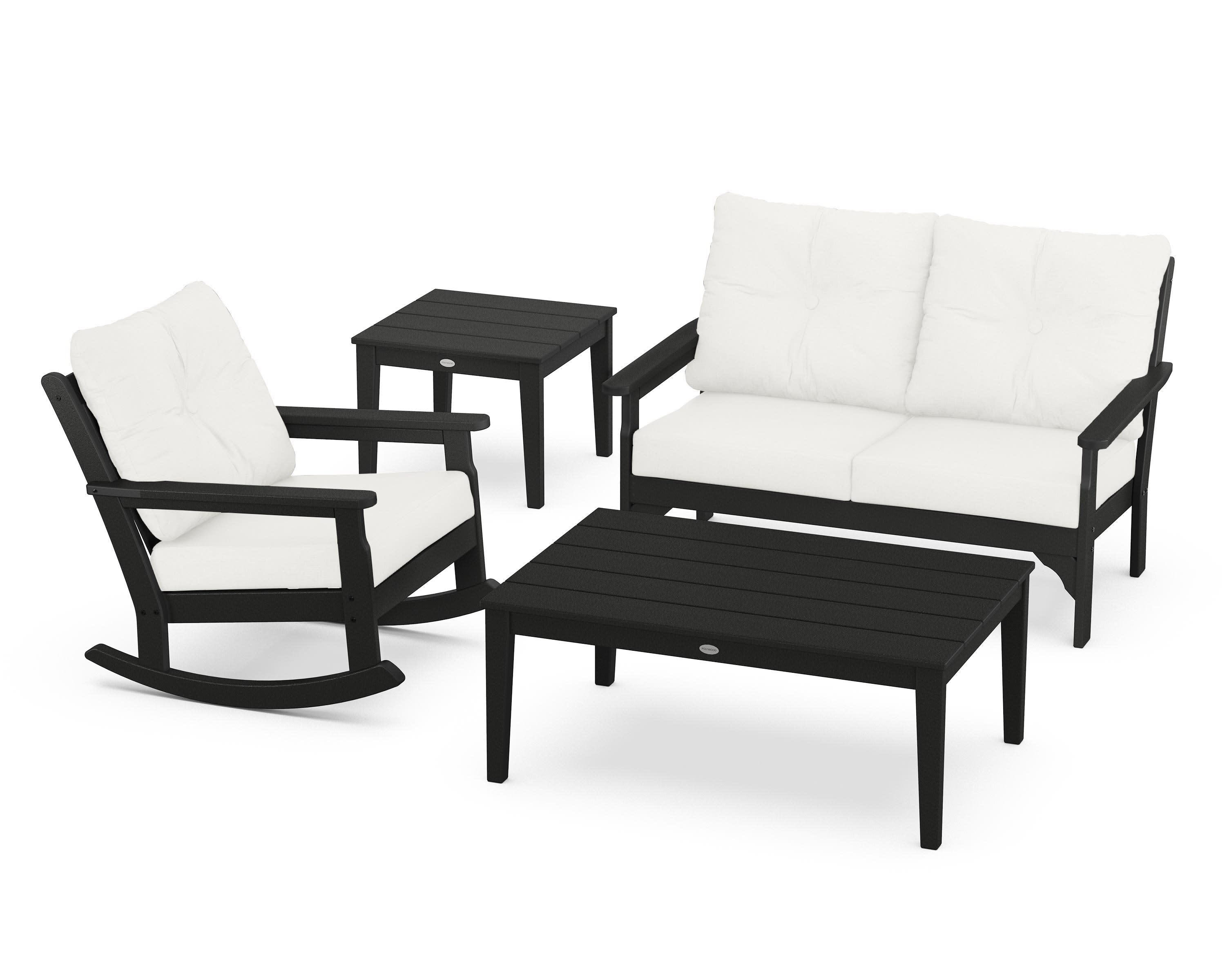 Vineyard 4-Piece Deep Seating Rocker Set in Black / Natural Linen