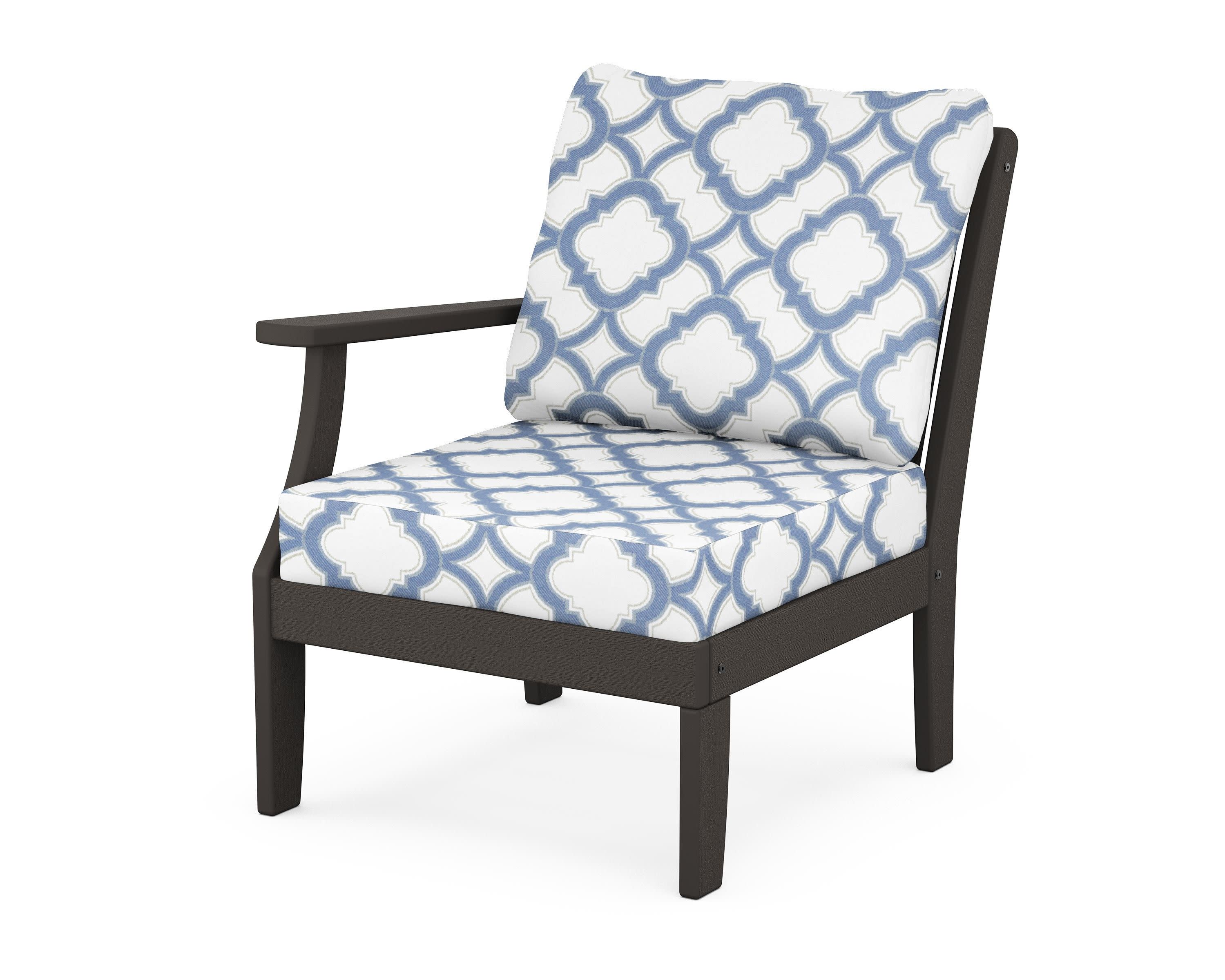 Braxton Modular Left Arm Chair in Vintage Coffee / Trellis Sky Blue