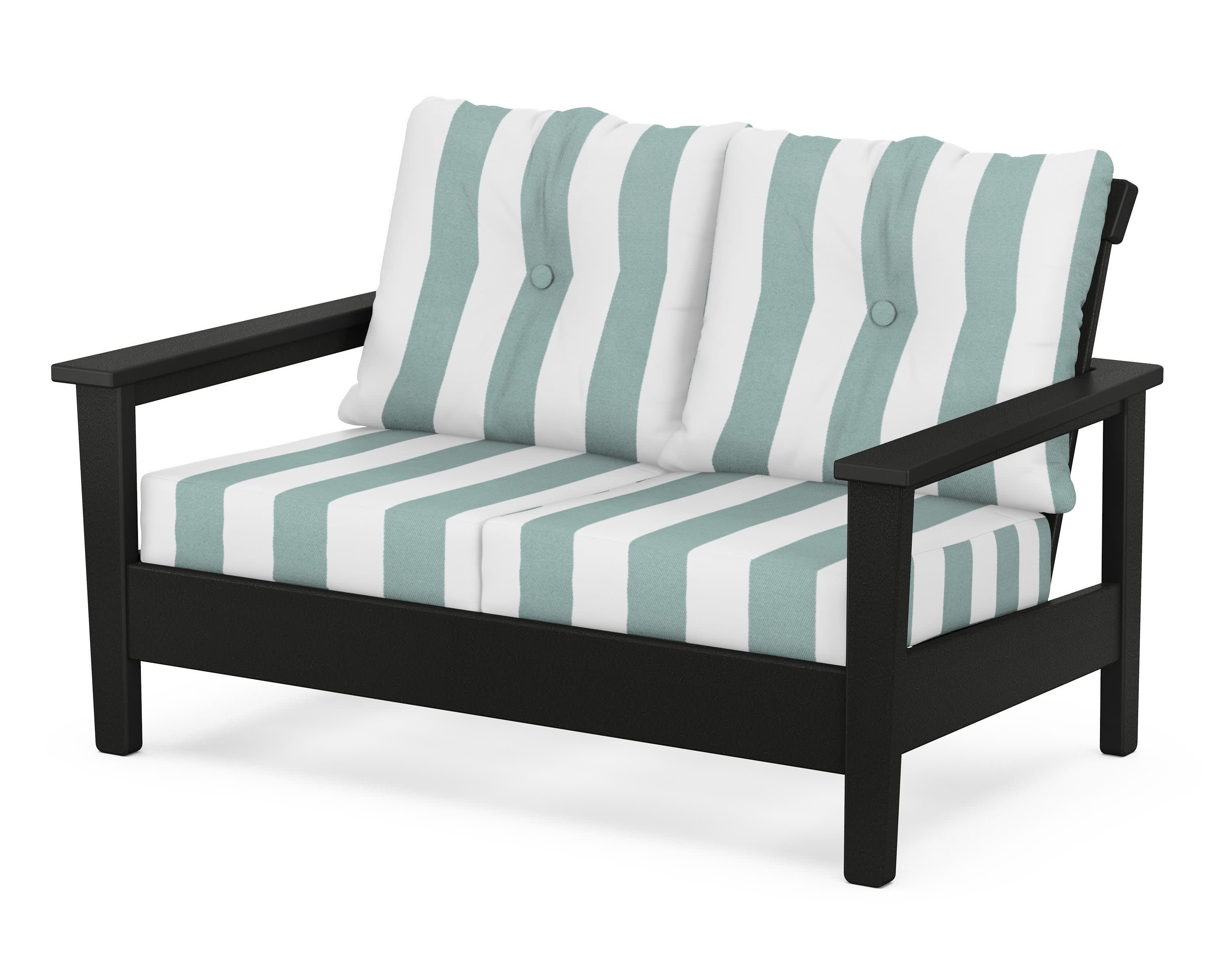 Prescott Deep Seating Loveseat in Black / Cabana Stripe Glacier Spa