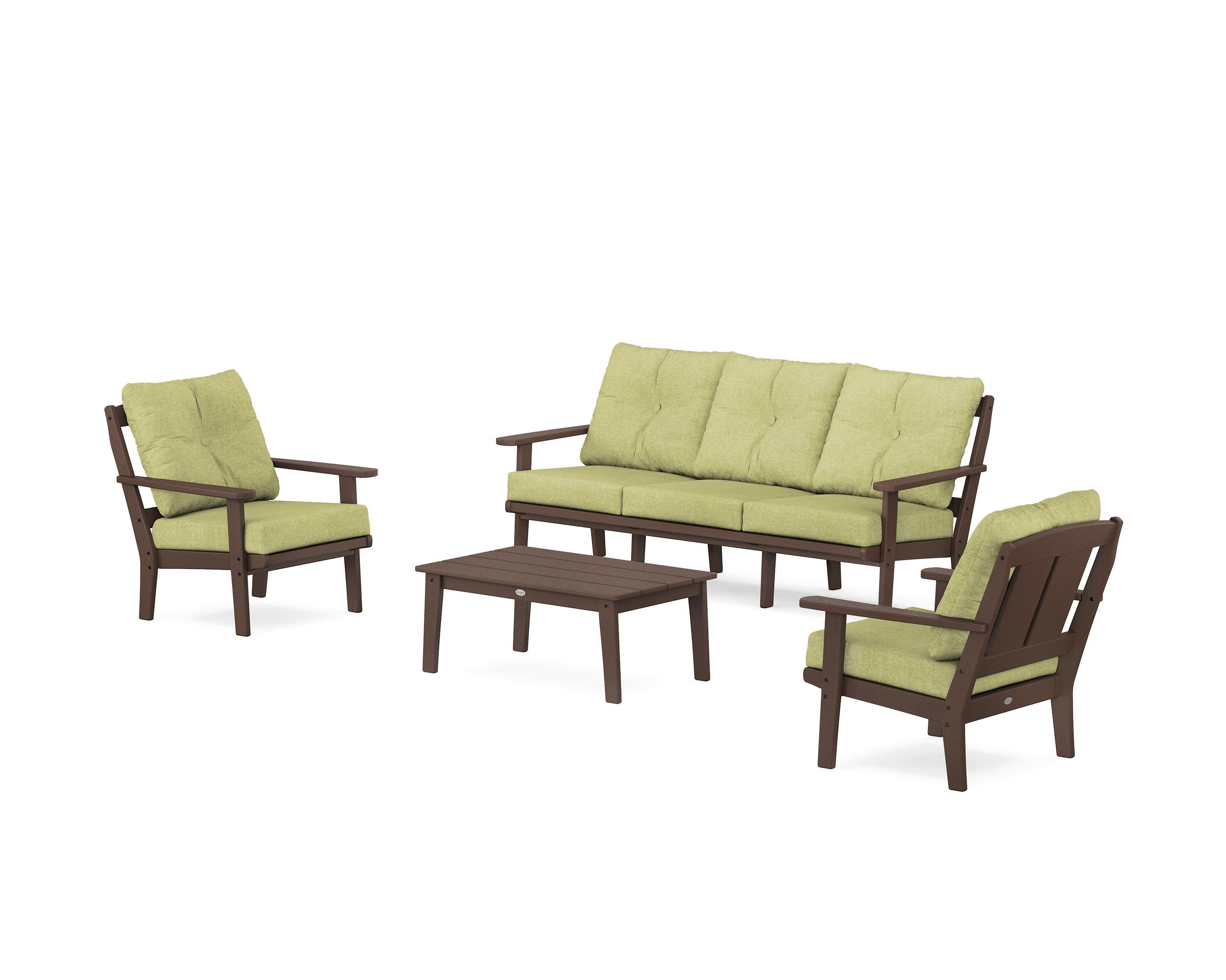 Mission 4-Piece Deep Seating Set with Sofa in Mahogany / Chartreuse Boucle