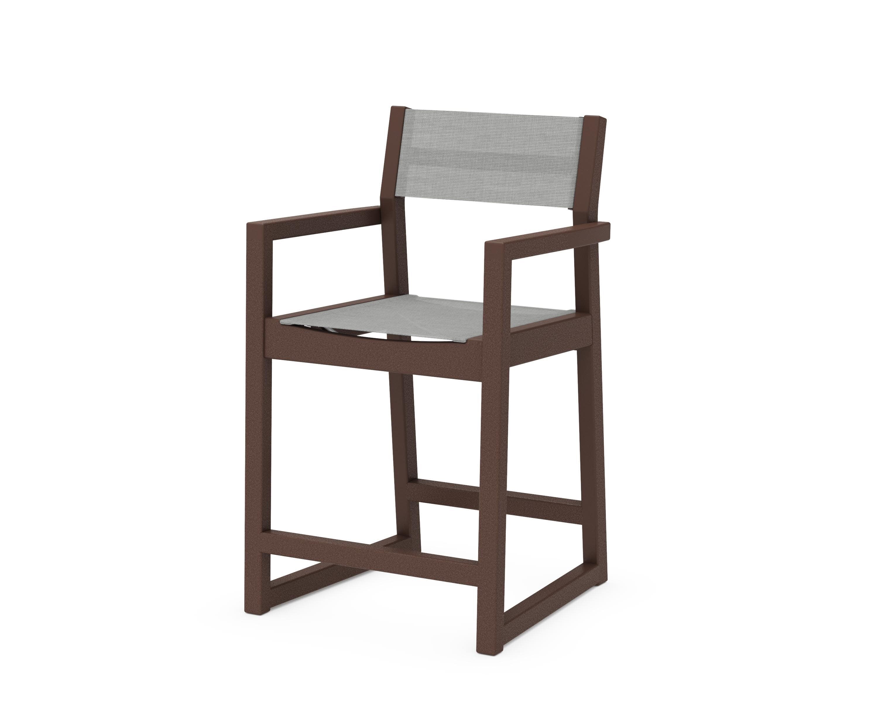 EDGE Sling Counter Arm Chair in Mahogany / Metallic Sling