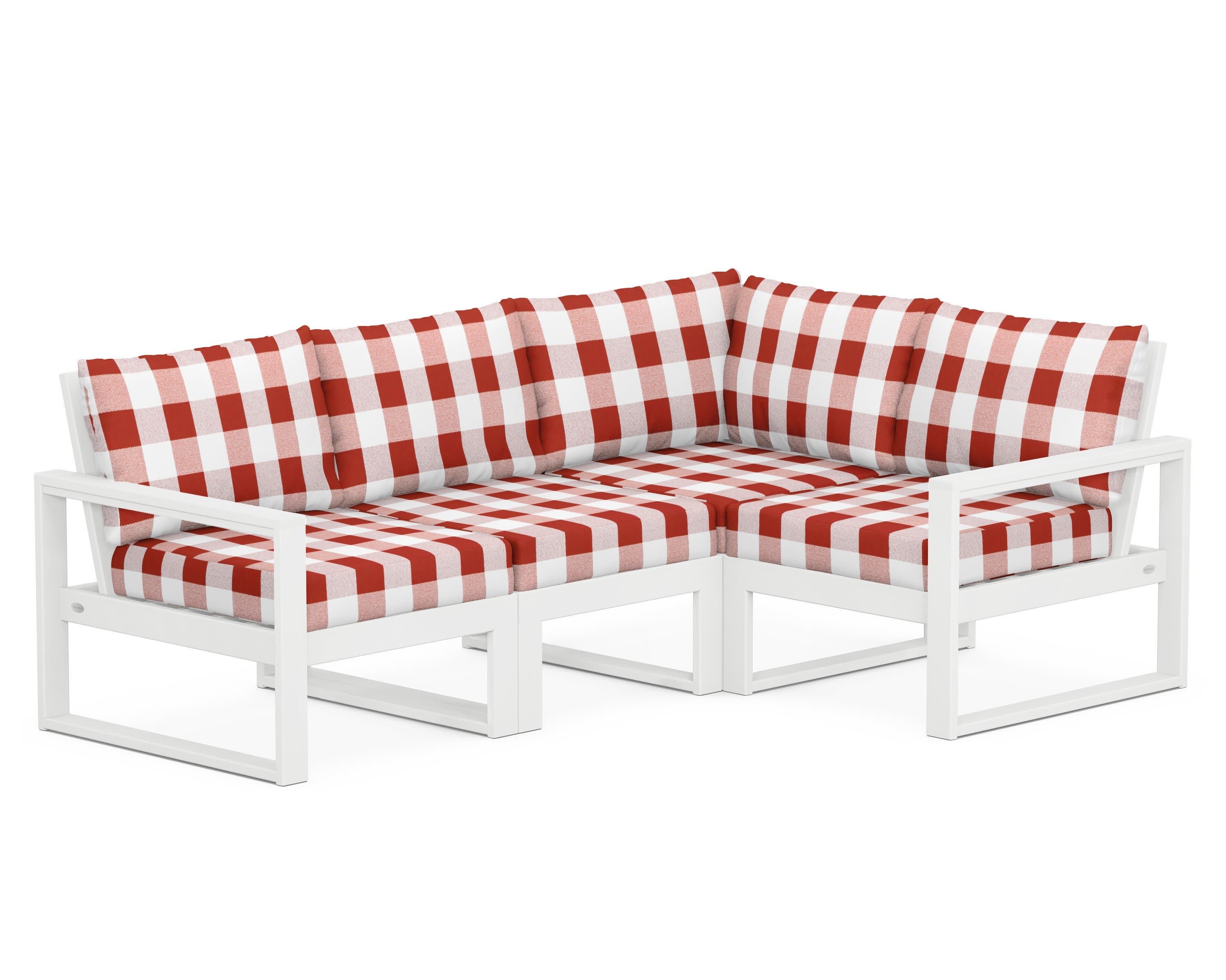 EDGE 4-Piece Modular Deep Seating Set in White / Buffalo Plaid Crimson