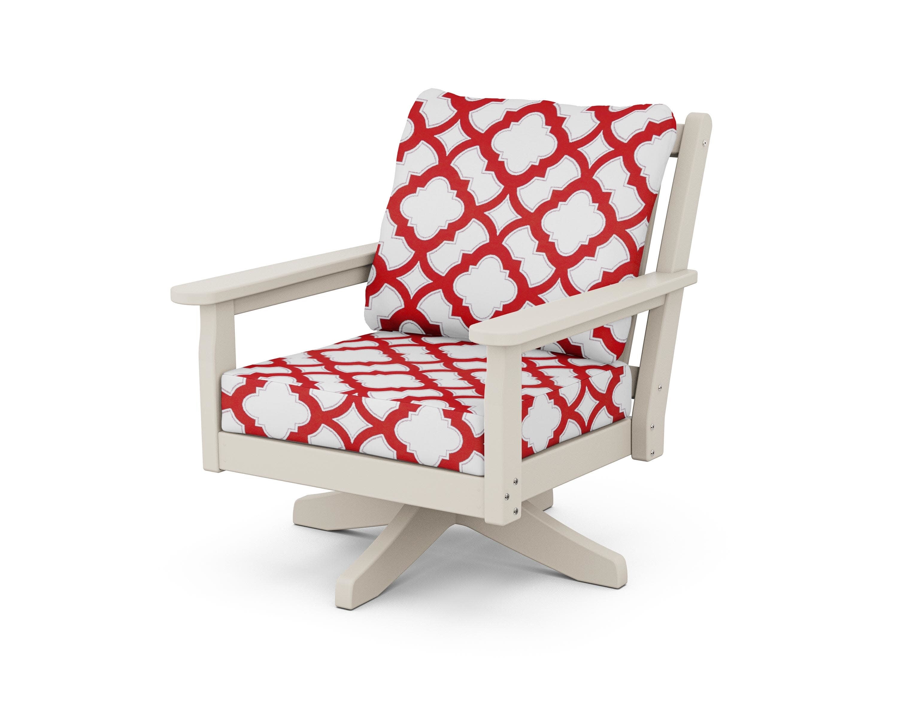 Chippendale Deep Seating Swivel Chair in Sand / Trellis Crimson