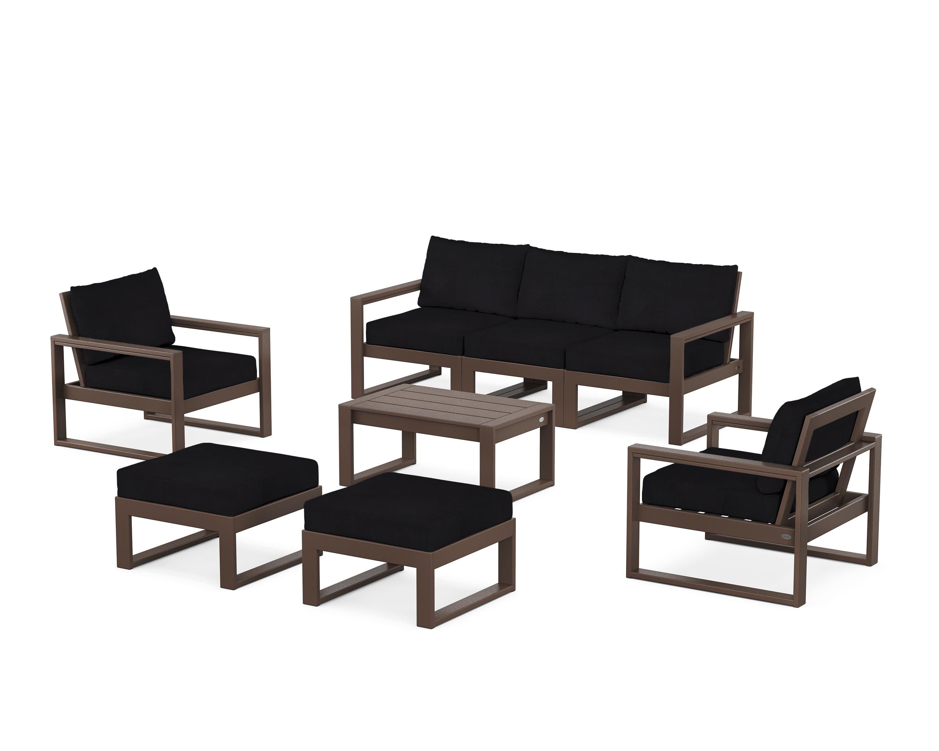 EDGE Sectional 8-Piece Lounge Sofa Set in Mahogany / Midnight Linen