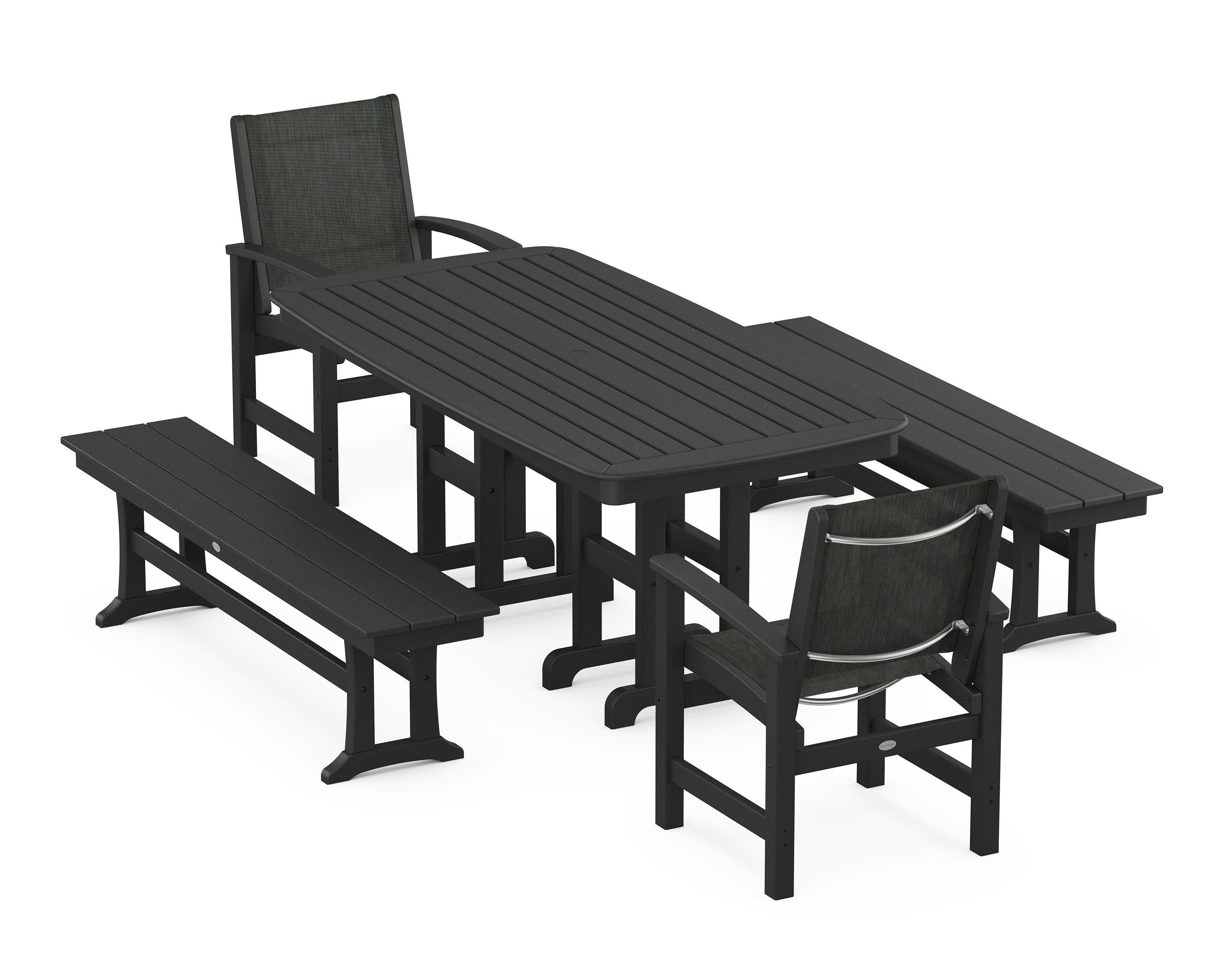 Coastal 5-Piece Dining Set in Black / Ember Sling