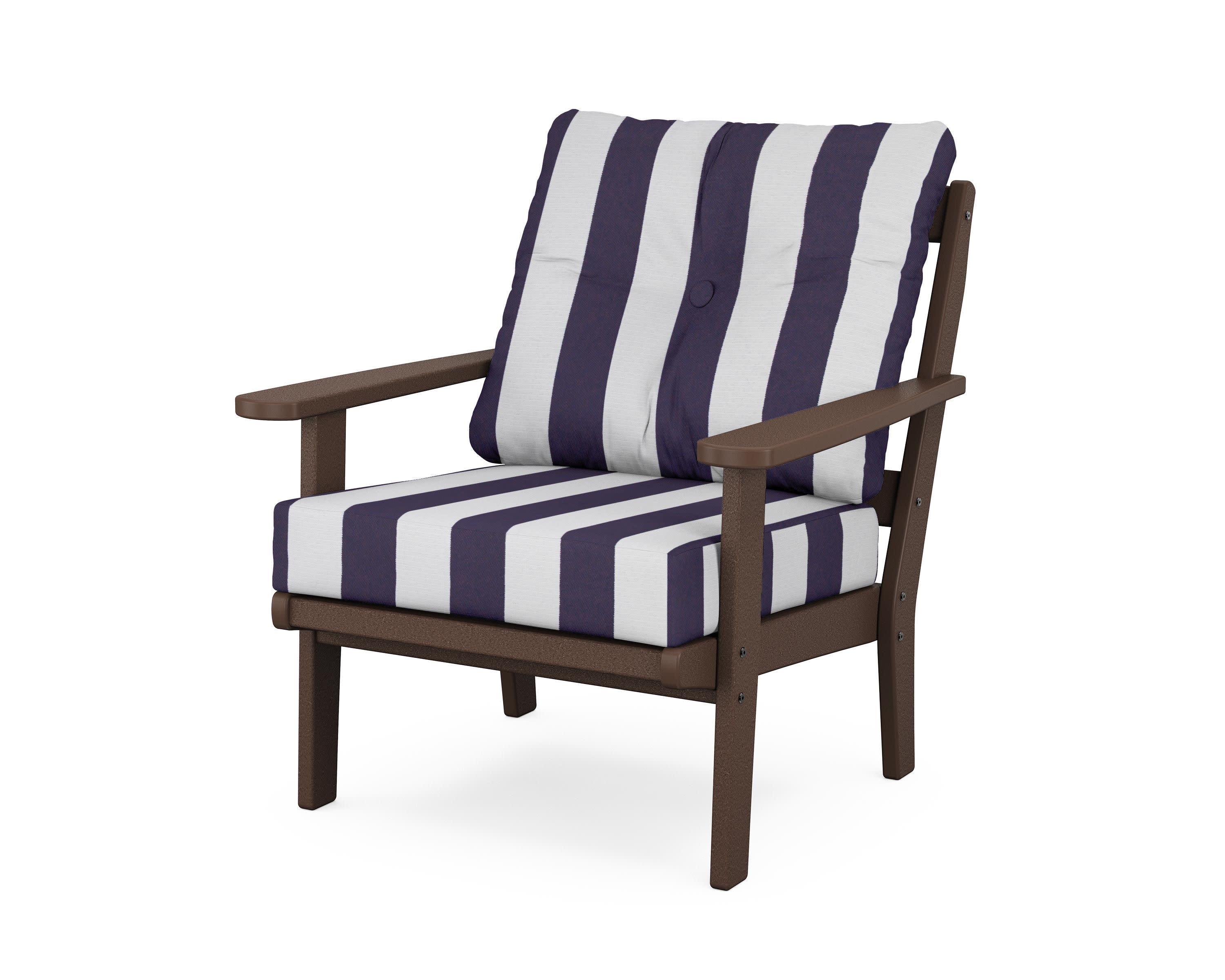 Mission Deep Seating Chair in Mahogany / Cabana Stripe Navy