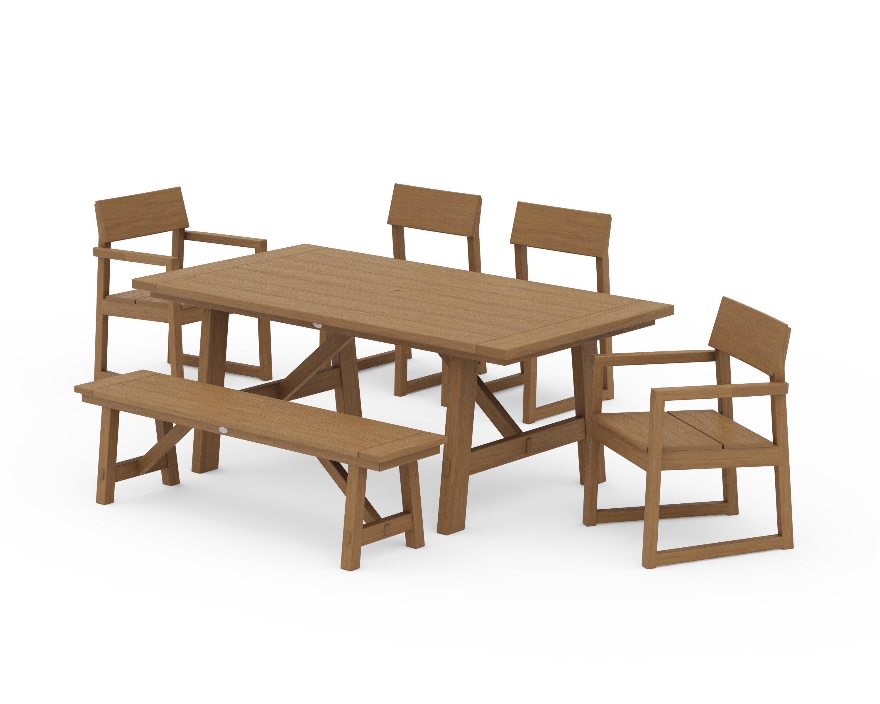 EDGE 6-Piece Rustic Farmhouse Dining Set with Bench in Natural