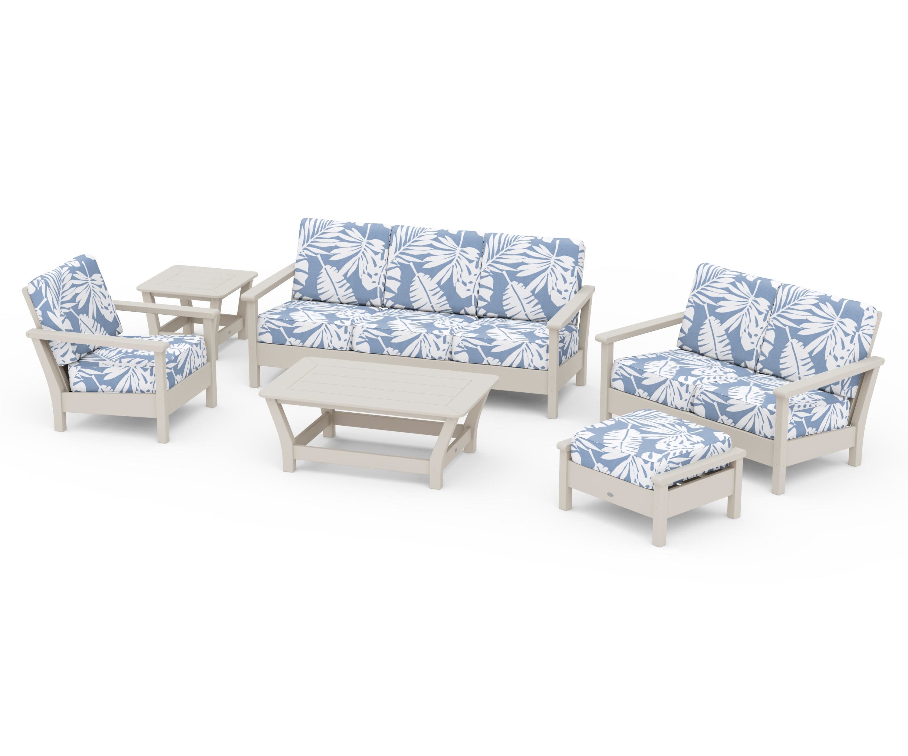 Harbour 6-Piece Outdoor Living Set in Sand / Leaf Sky Blue