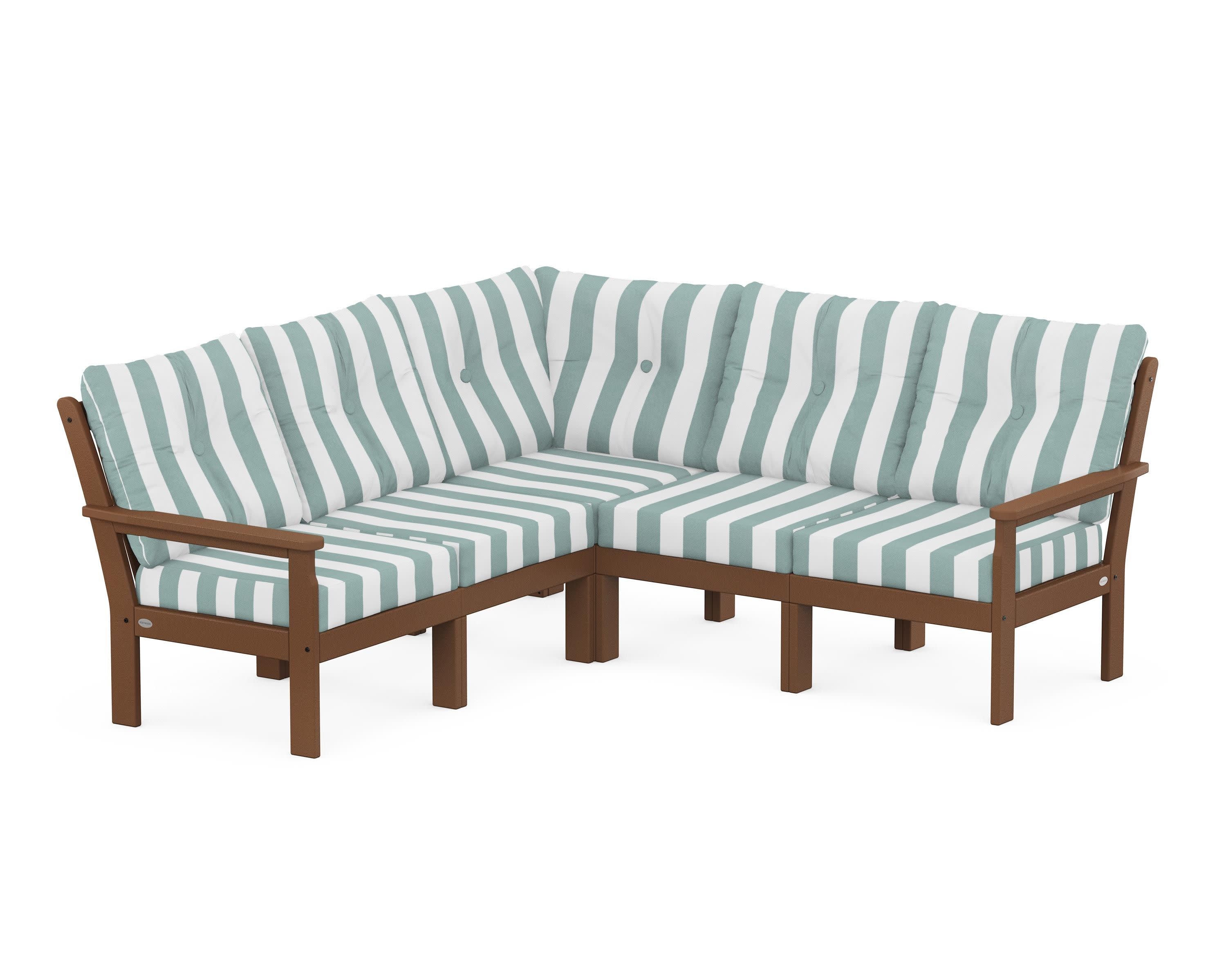 Vineyard 5-Piece Sectional in Teak / Cabana Stripe Glacier Spa