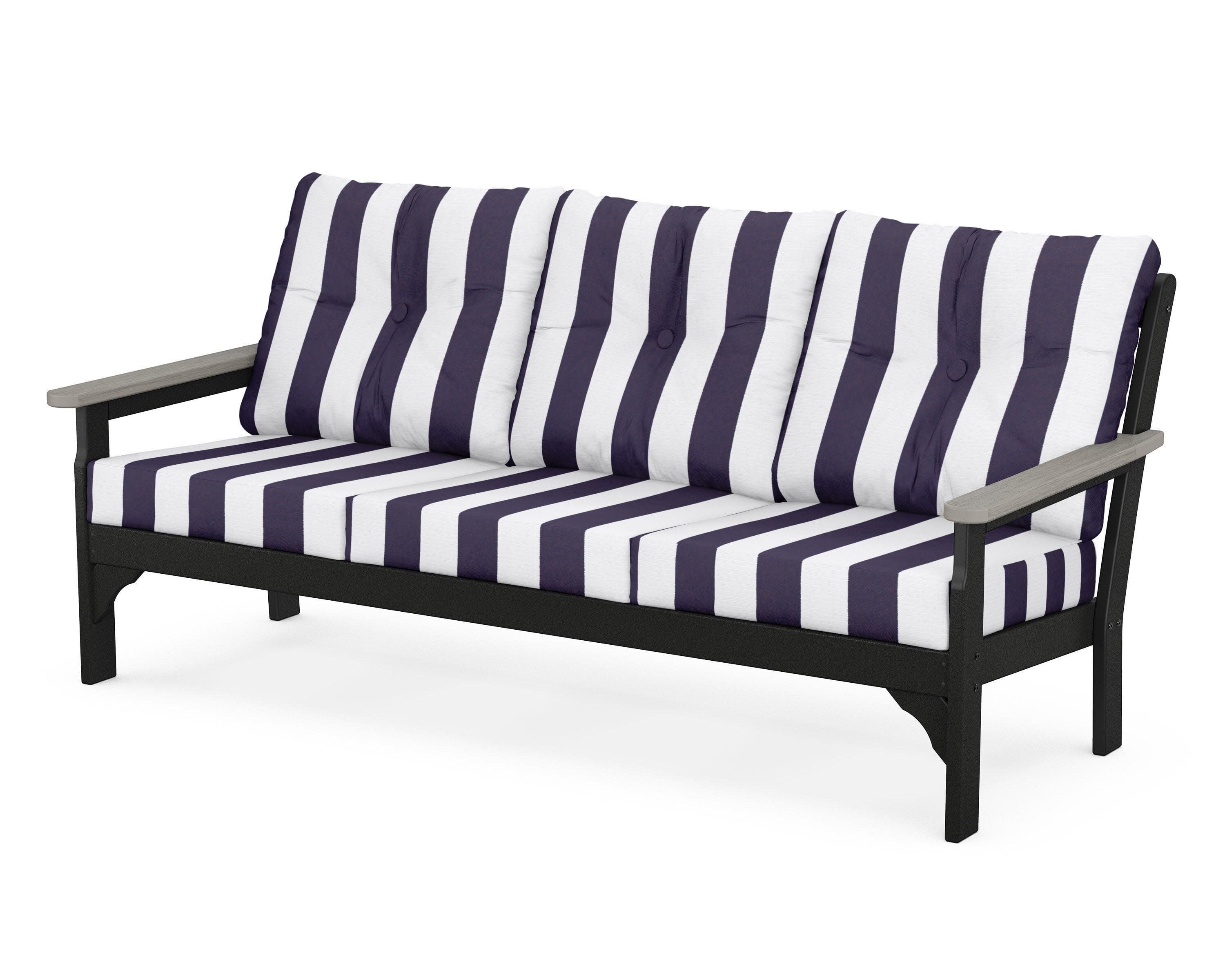 Vineyard Deep Seating Sofa in Black / Driftwood / Cabana Stripe Navy