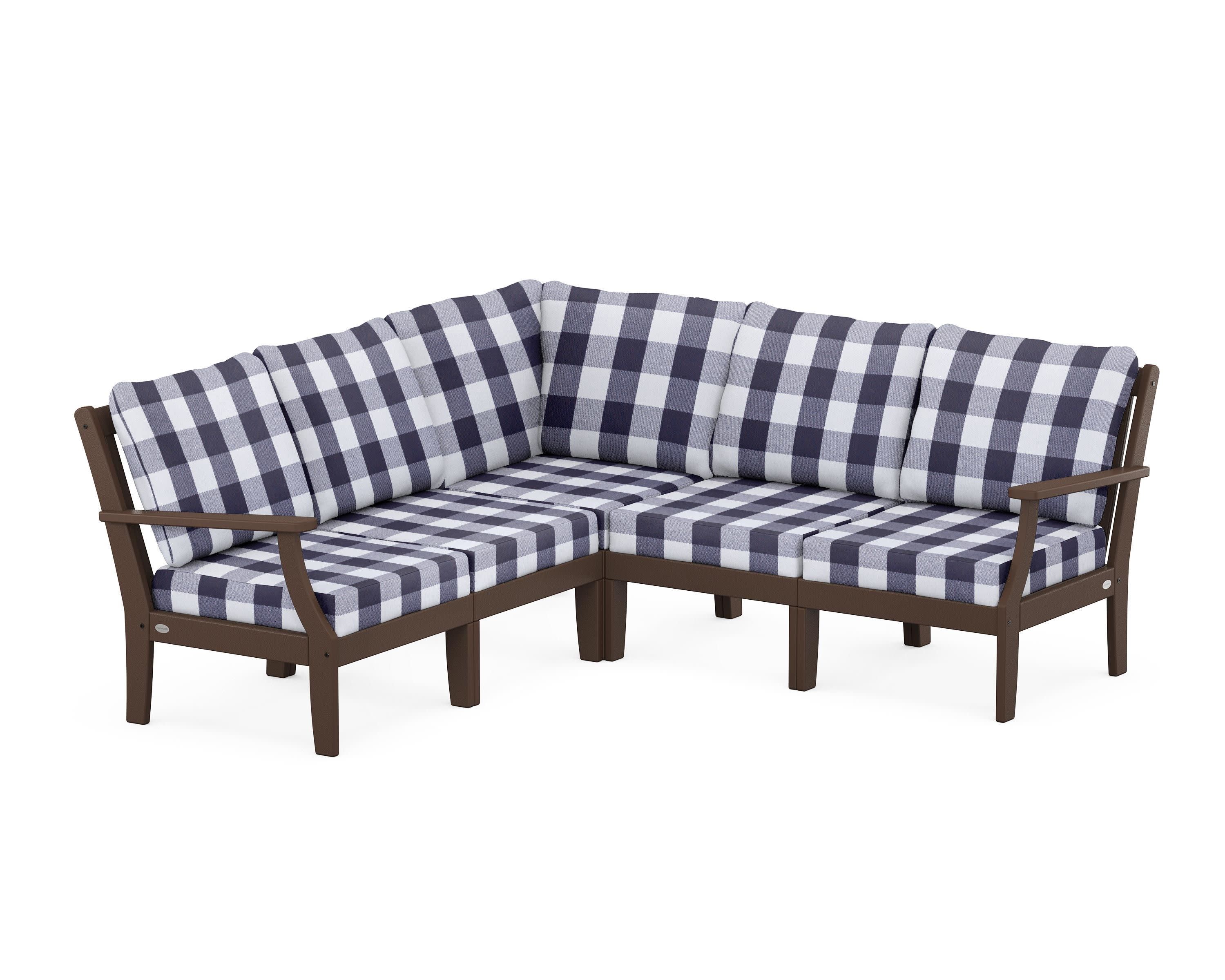 Braxton Modular 5-Piece Deep Seating Set in Mahogany / Buffalo Plaid Navy