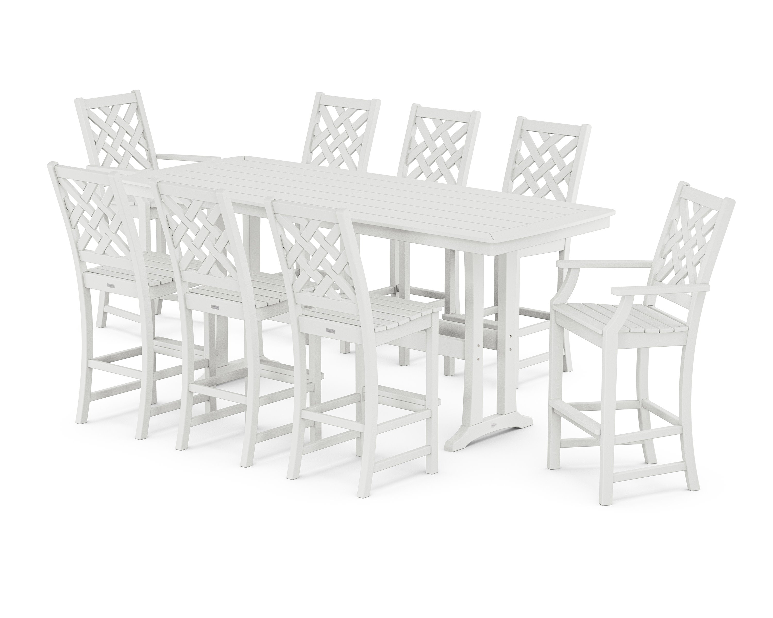 Wovendale 9-Piece Bar Set with Trestle Legs in White