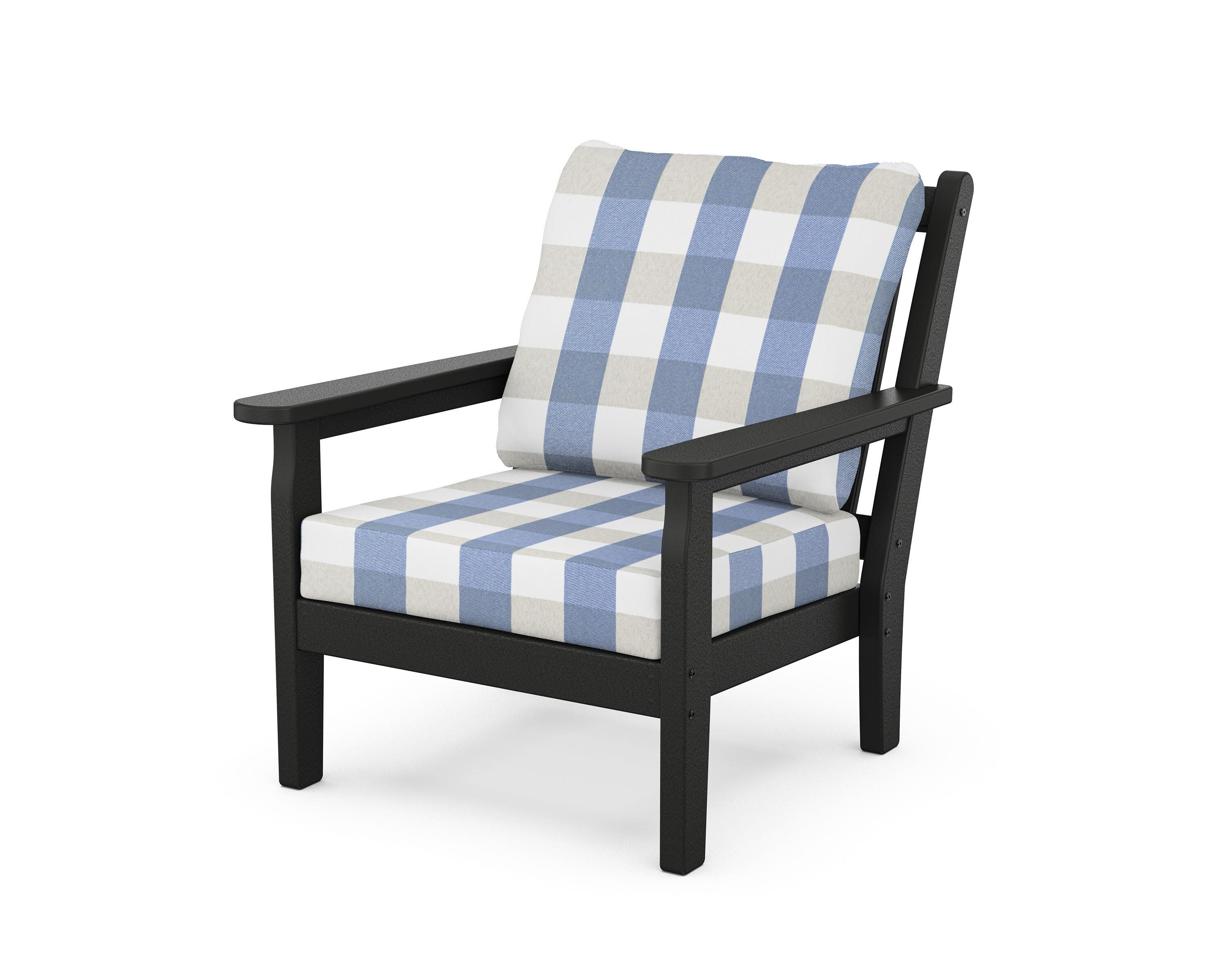 Chippendale Deep Seating Chair in Black / Buffalo Plaid Sky Blue