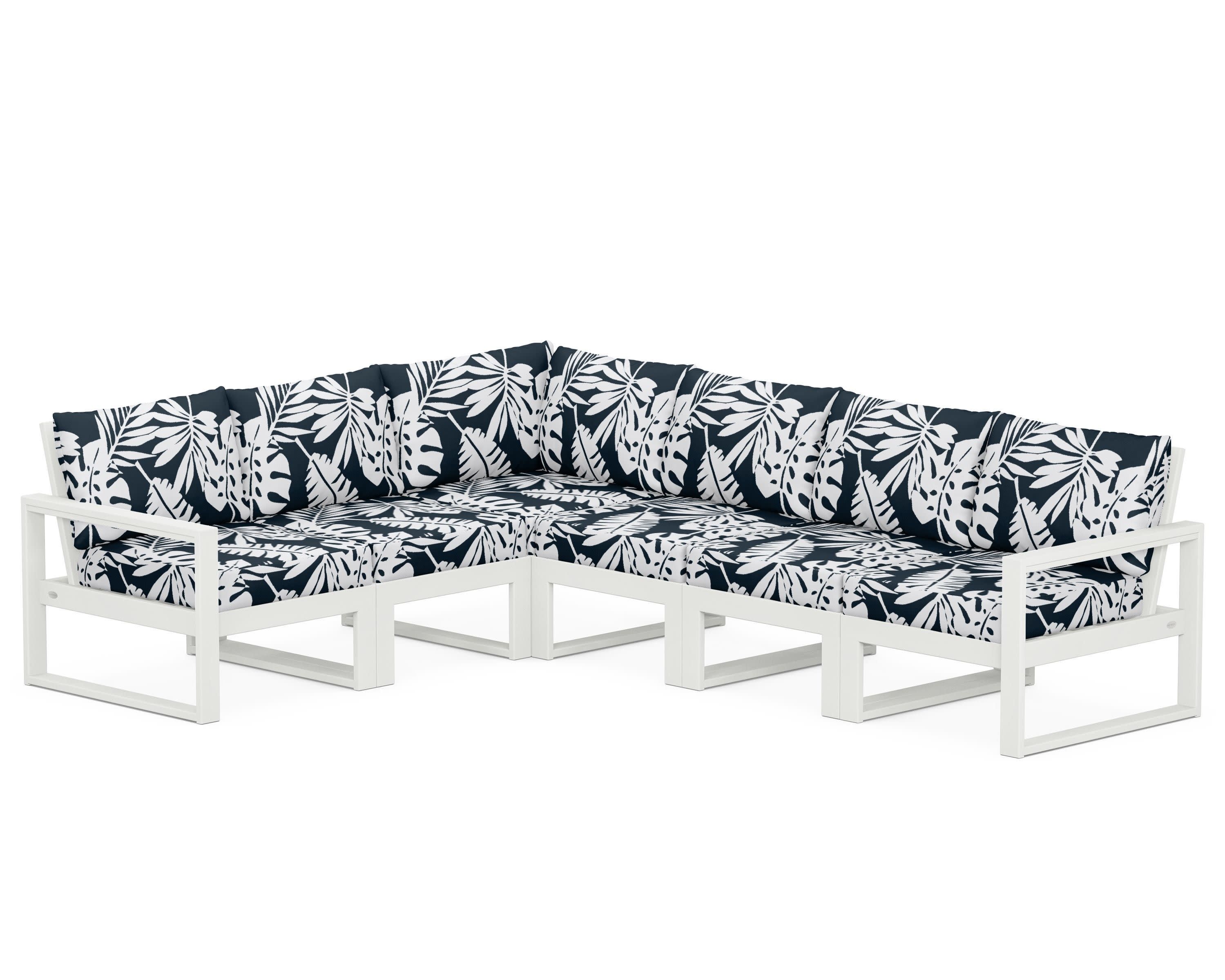 EDGE 6-Piece Modular Deep Seating Set in Vintage White / Leaf Marine Indigo