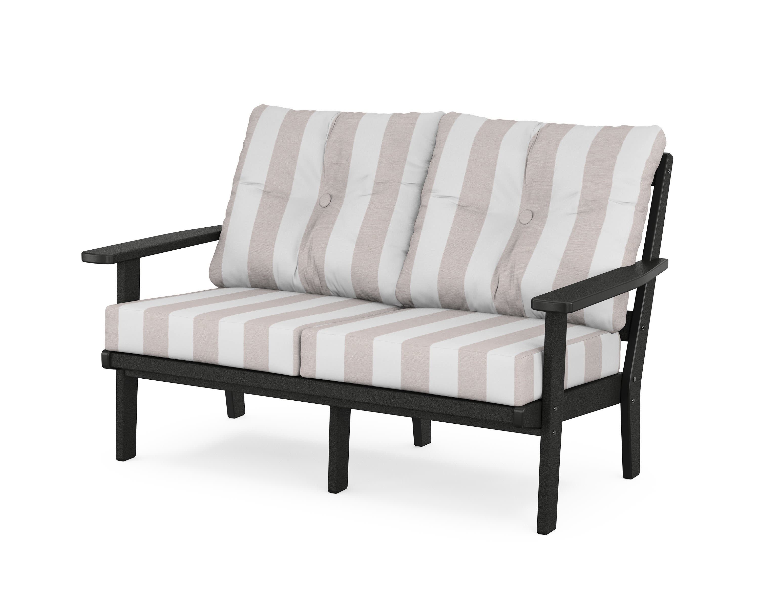 Oxford Deep SeatingLoveseat in Black / Cabana Stripe Dune Burlap