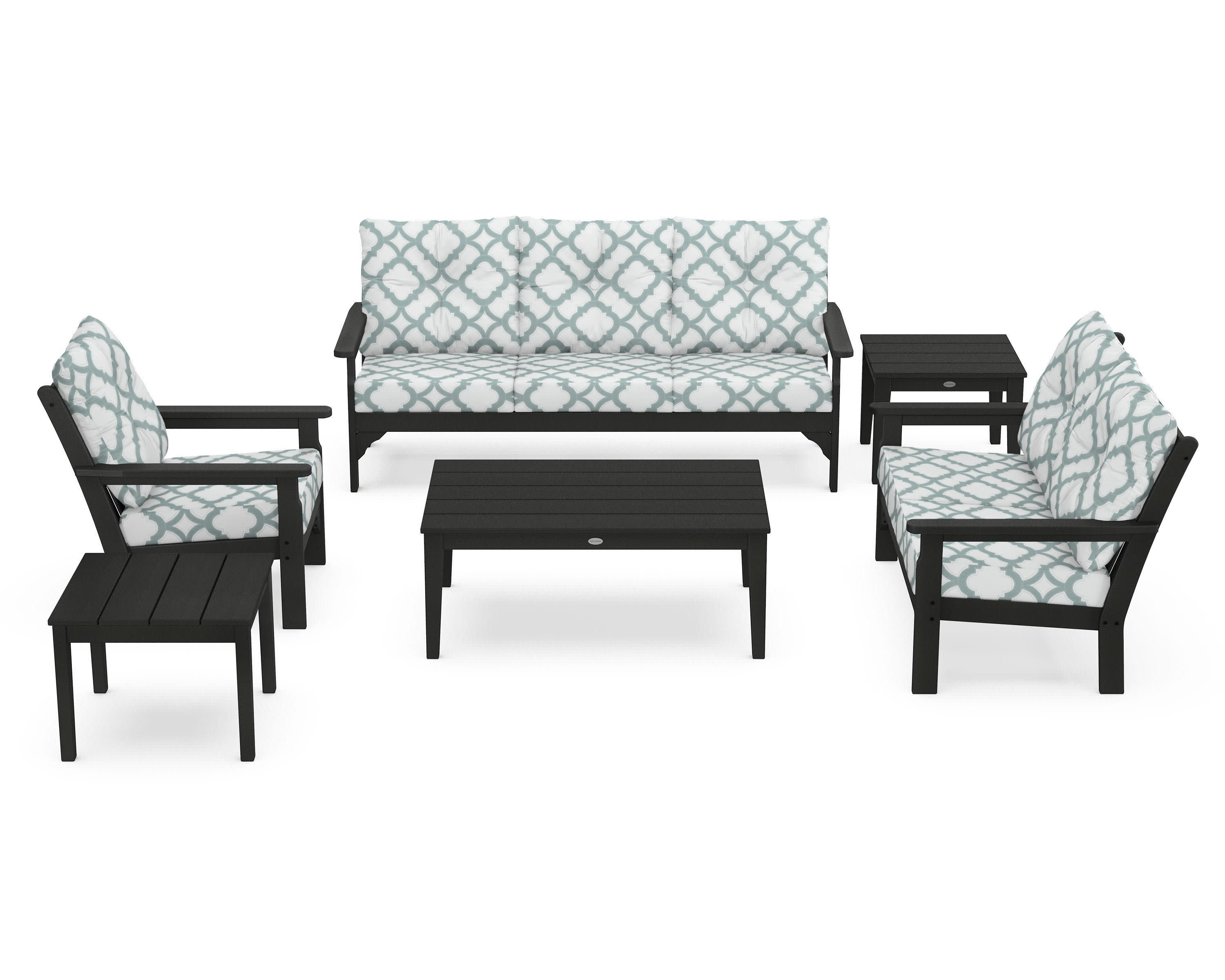 Vineyard 6-Piece Deep Seating Set in Black / Trellis Glacier Spa