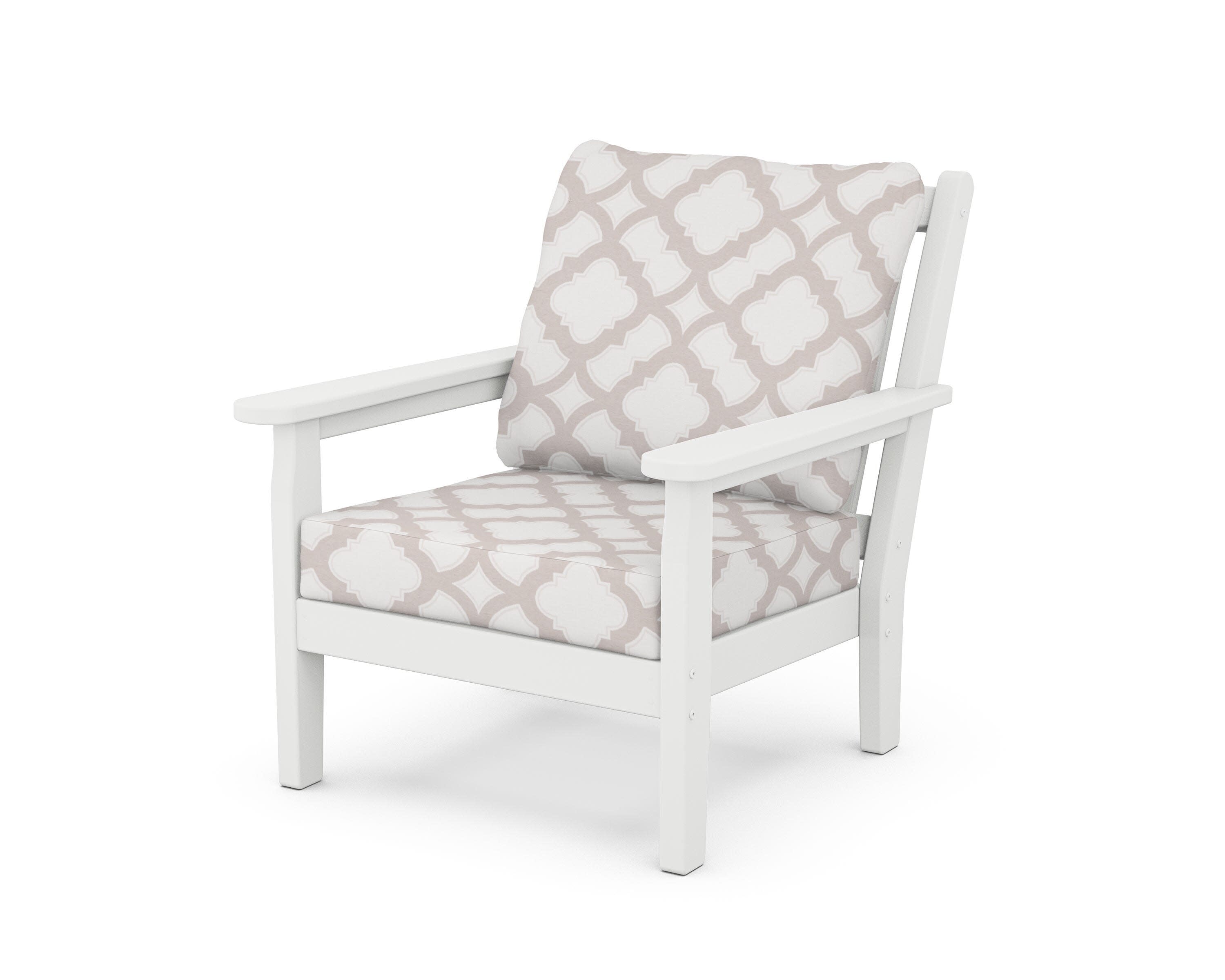 Chippendale Deep Seating Chair in White / Trellis Dune Burlap
