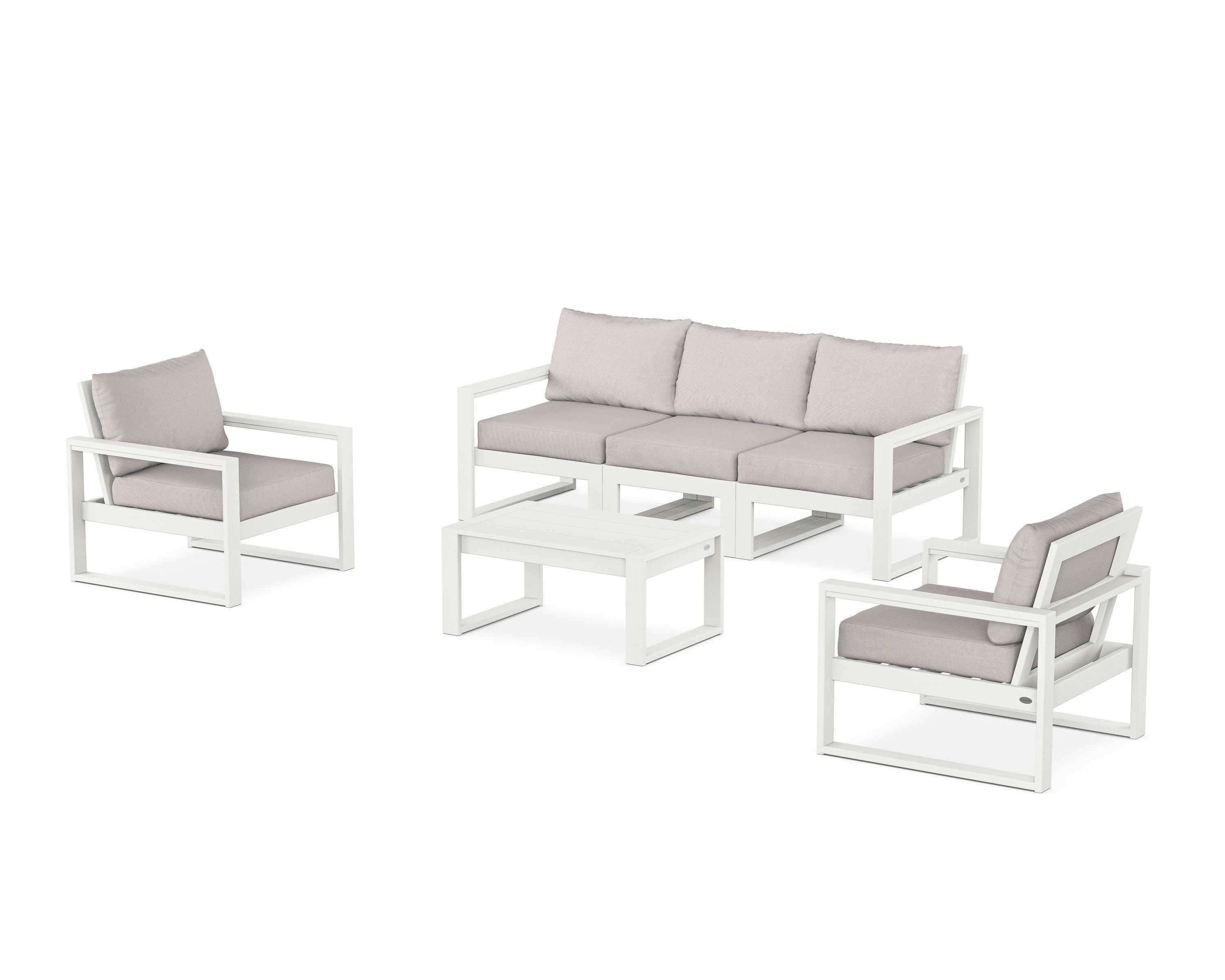 EDGE Sectional 4-Piece Deep Seating Set with Sofa in Vintage White / Dune Burlap