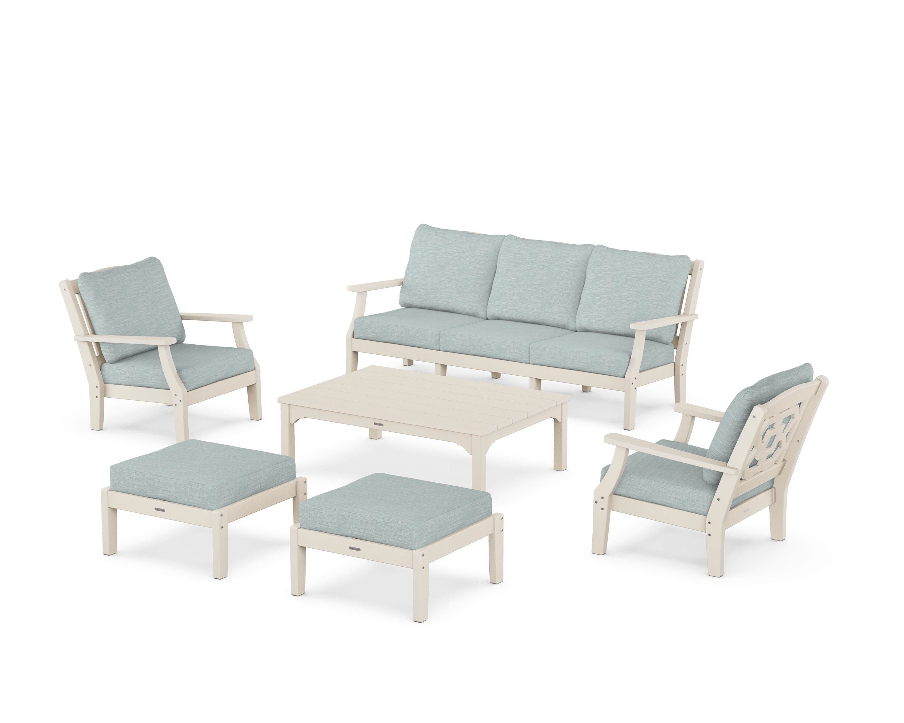 Chinoiserie 6-Piece Lounge Sofa Set in Sand / Soothe Mist