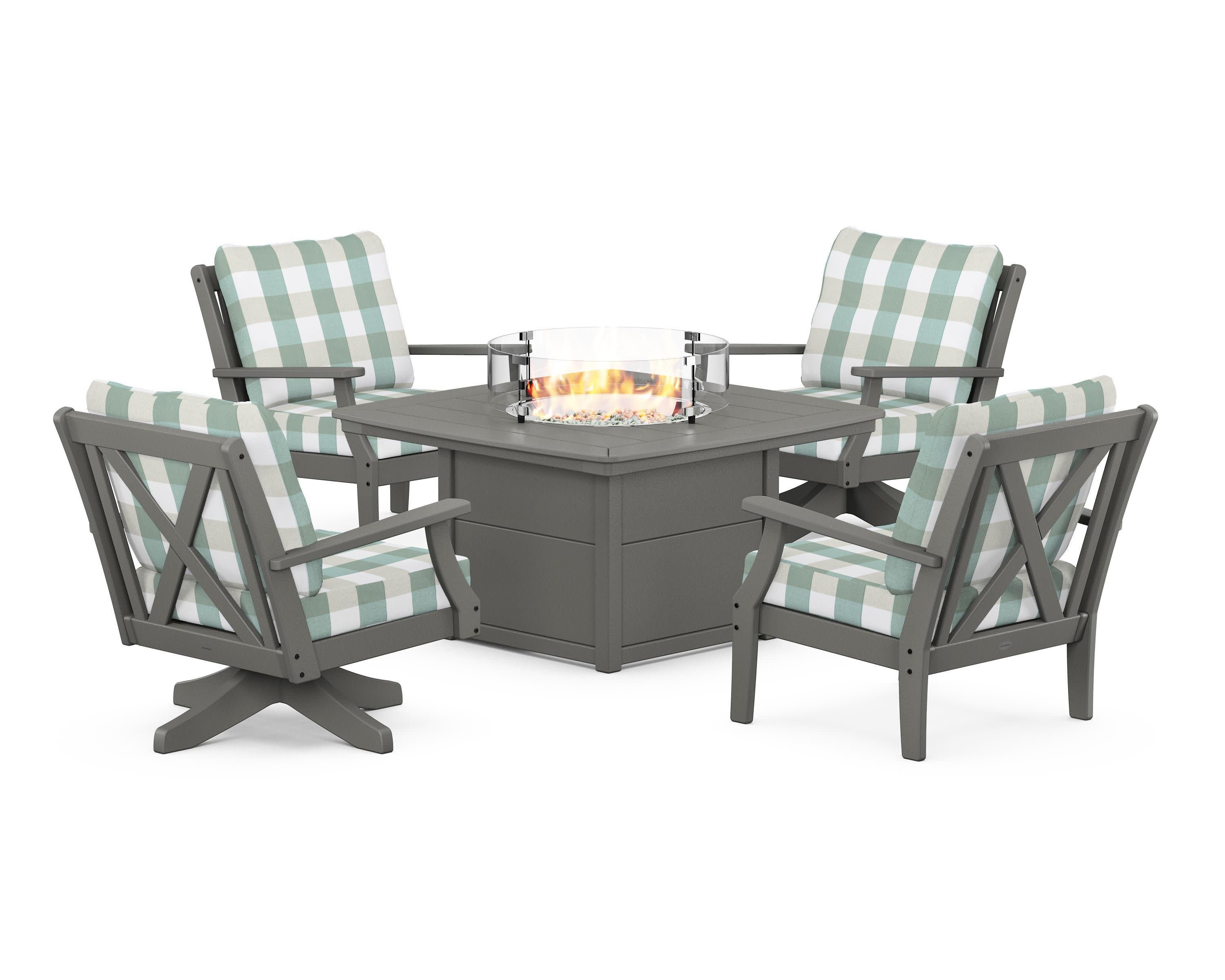 Braxton 5-Piece Deep Seating Set with Fire Table in Slate Grey / Buffalo Plaid Glacier Spa