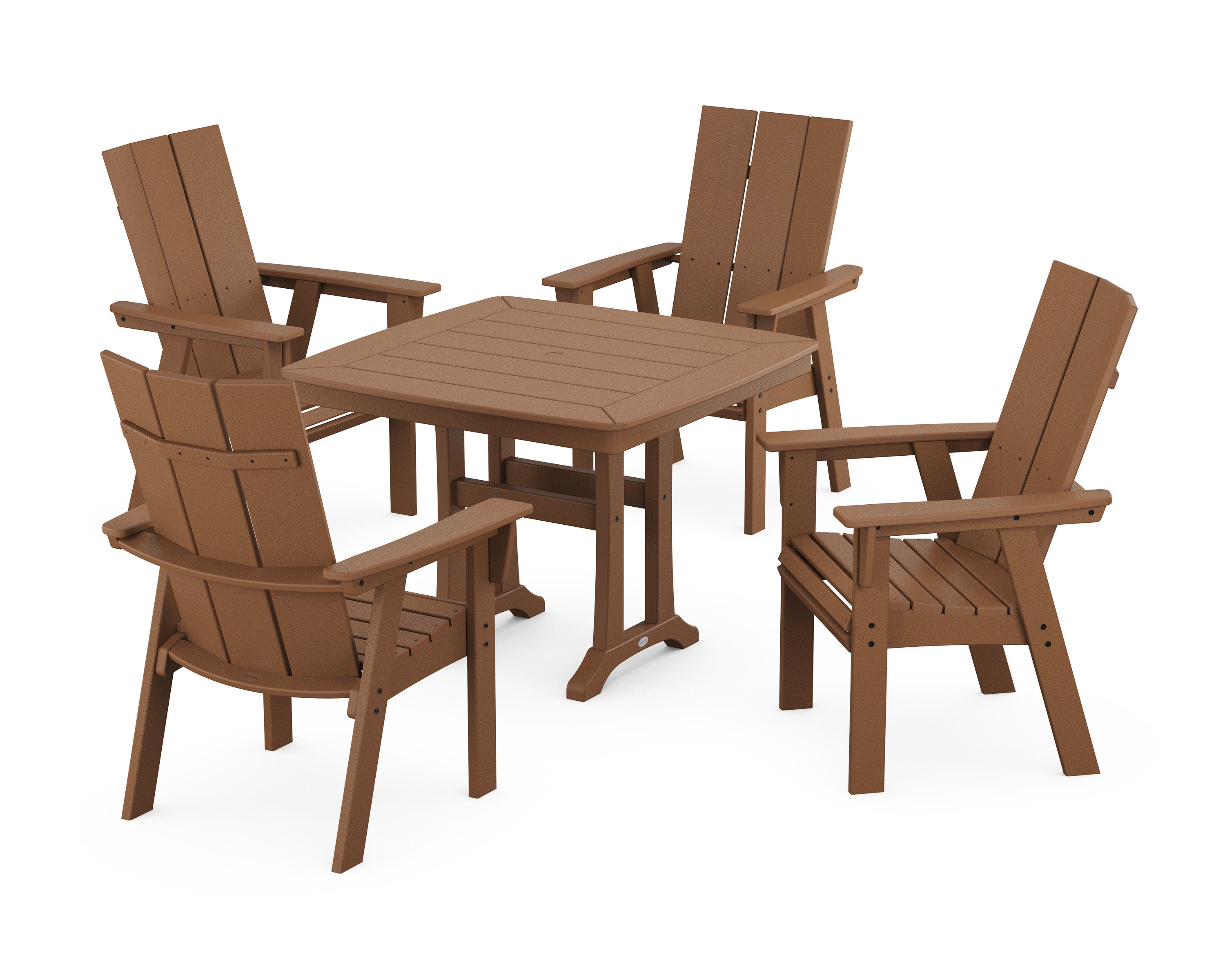 Modern Adirondack 5-Piece Dining Set with Trestle Legs in Teak