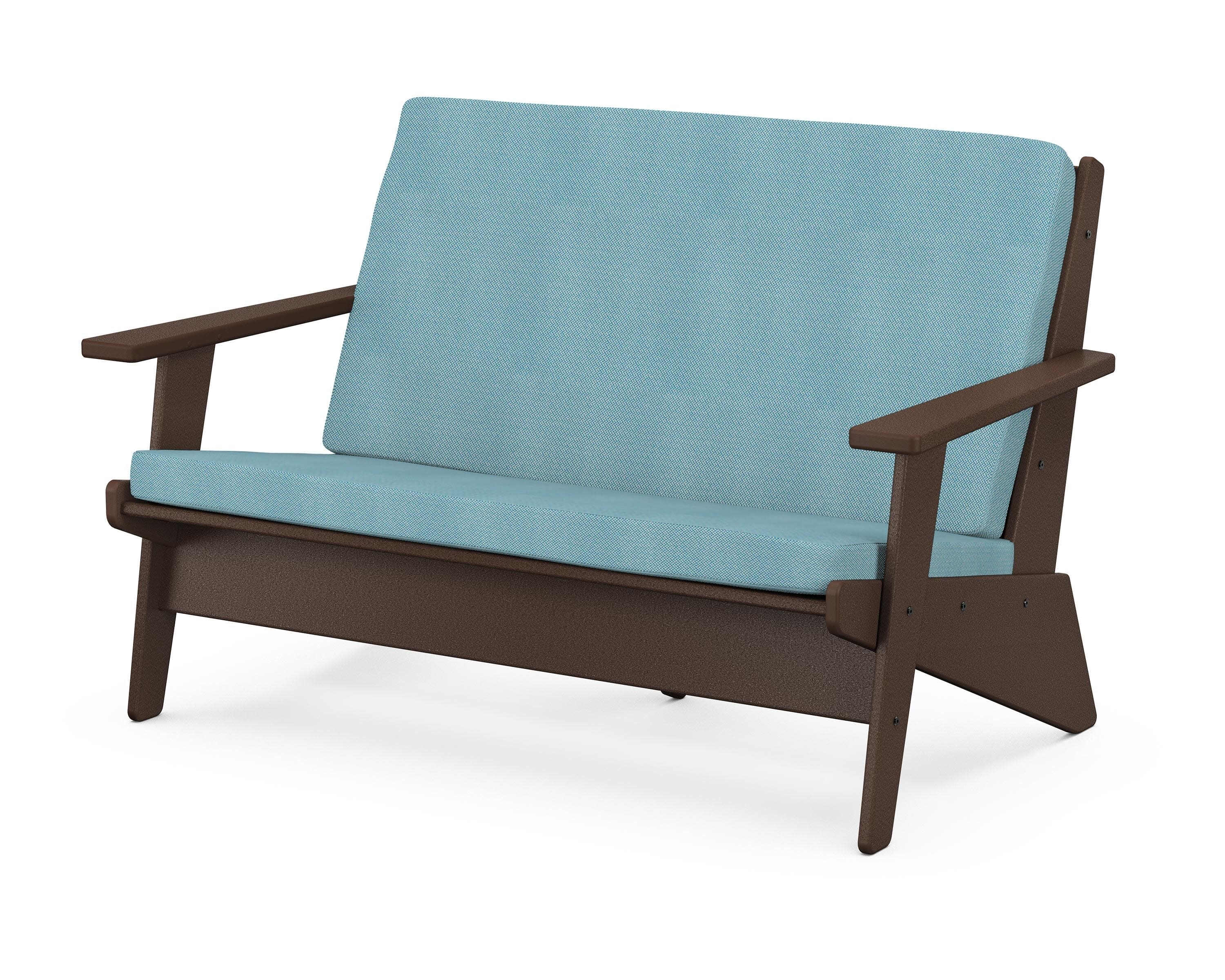 Riviera Modern Lounge Loveseat in Mahogany / Lattice Sky Blue