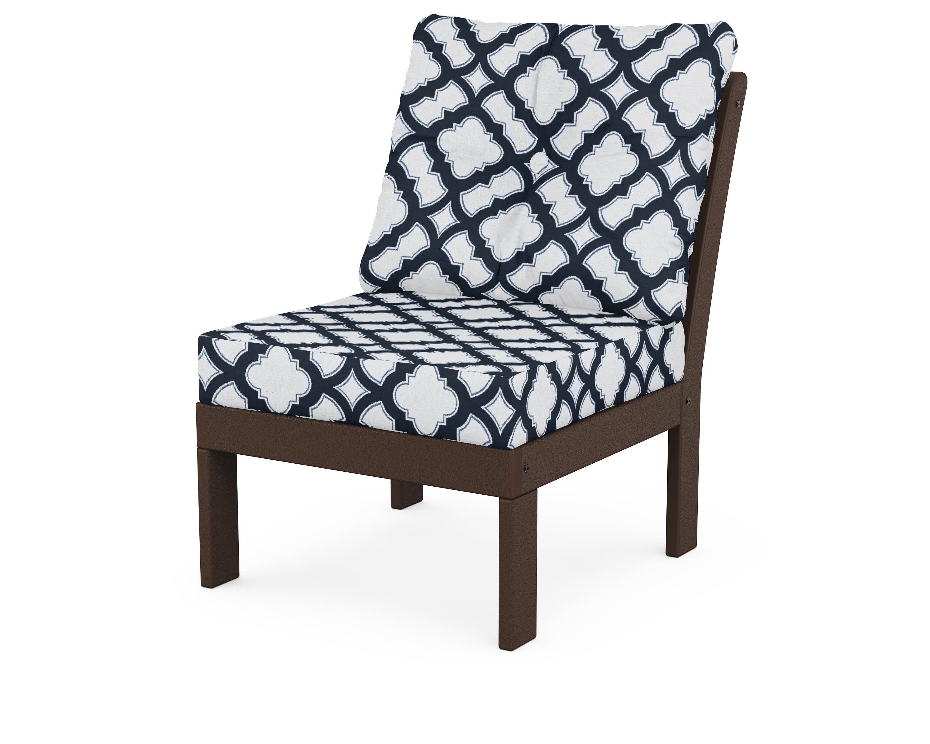 Vineyard Modular Armless Chair in Mahogany / Trellis Marine Indigo