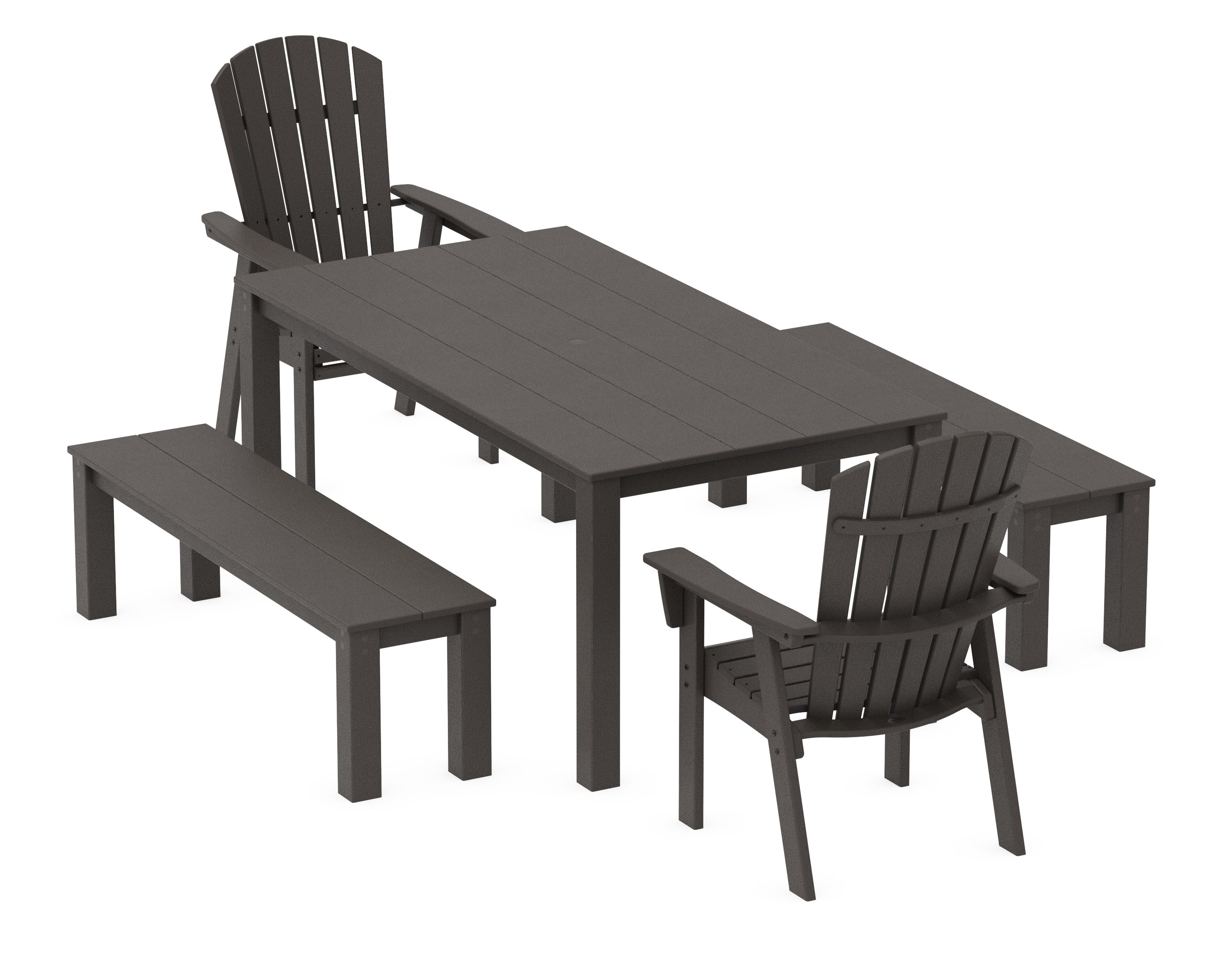 Nautical Curveback Adirondack 5-Piece Parsons Dining Set with Benches in Vintage Coffee
