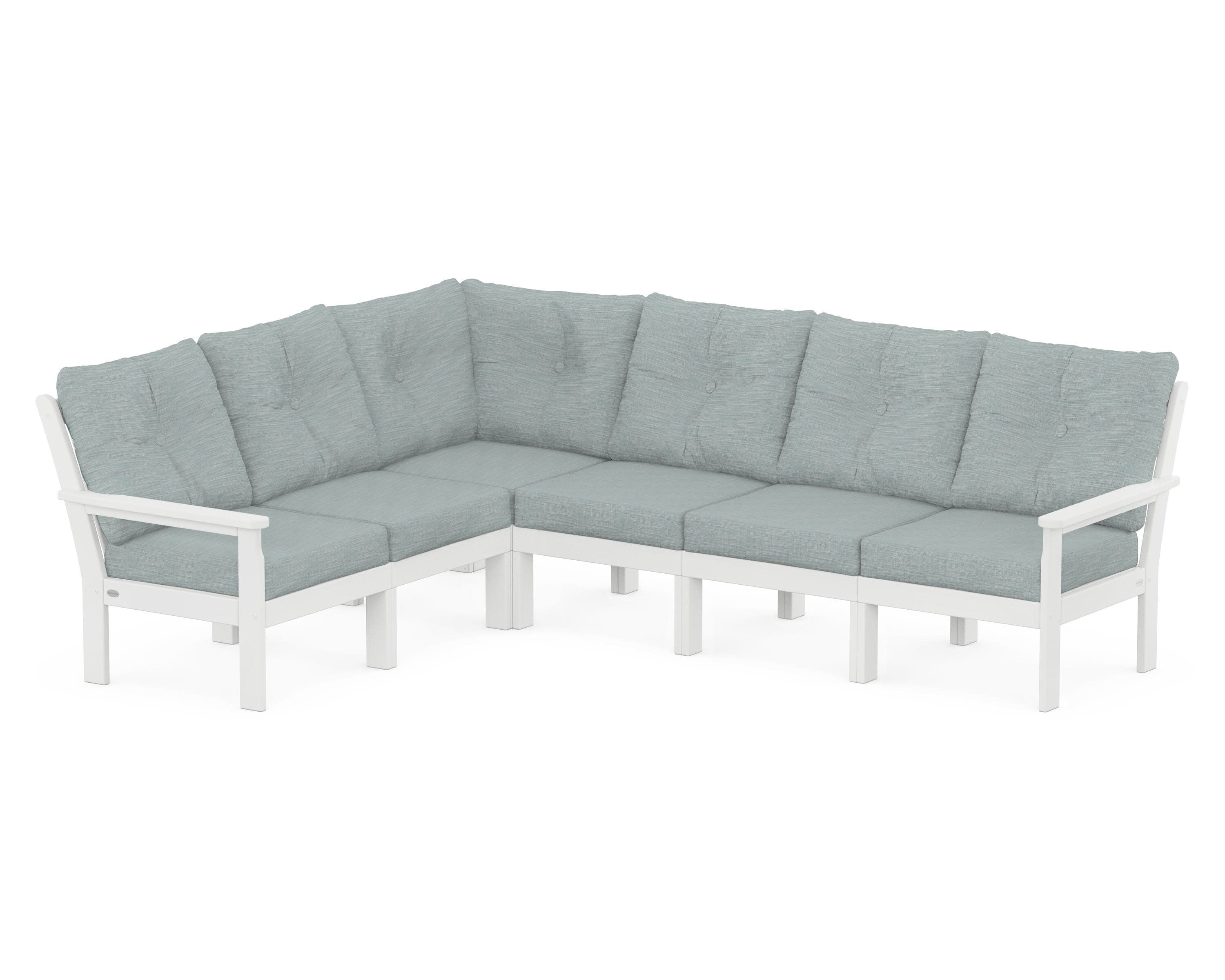 Vineyard 6-Piece Sectional in White / Soothe Mist