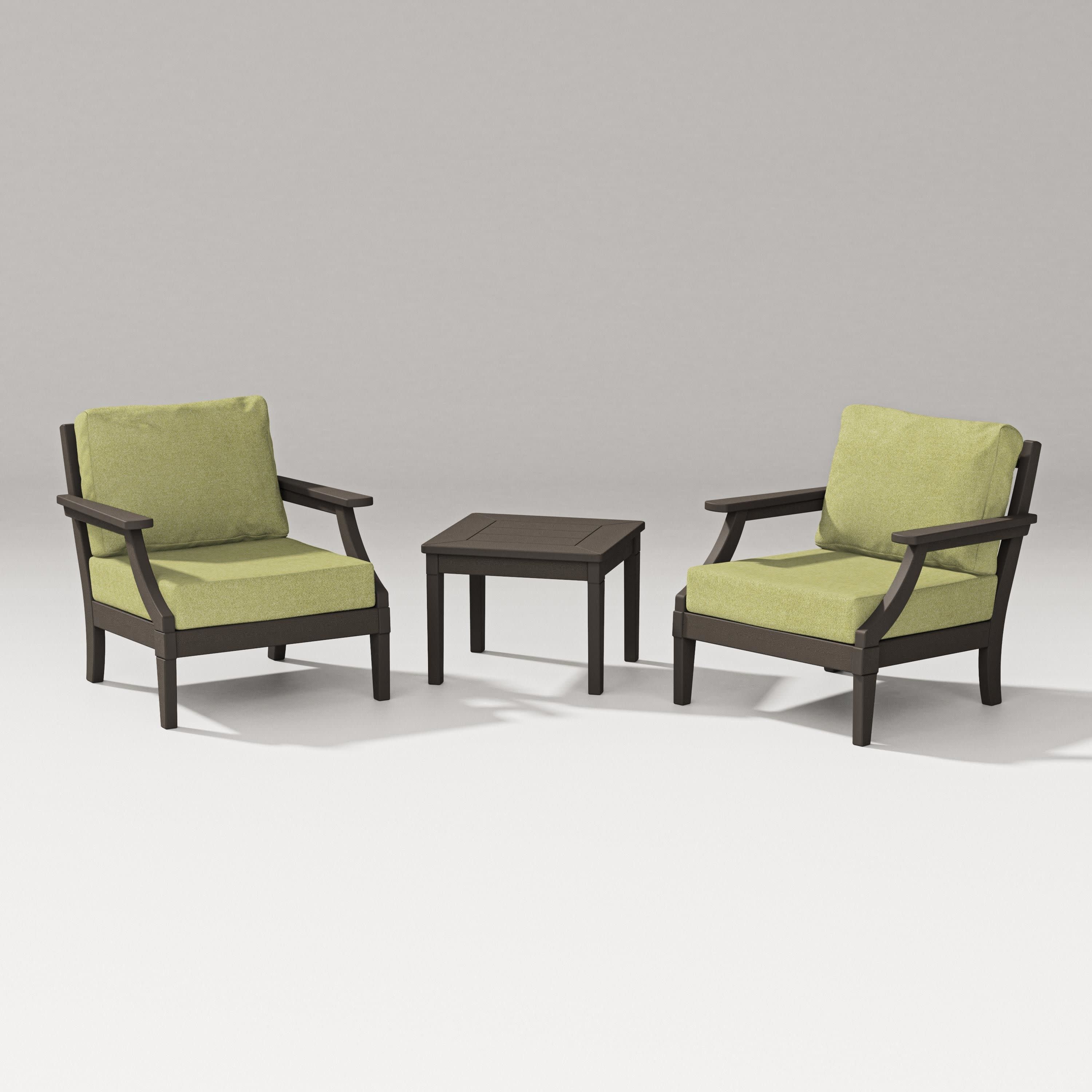 Estate 3-Piece Lounge Chair Set in Vintage Coffee / Chartreuse Boucle