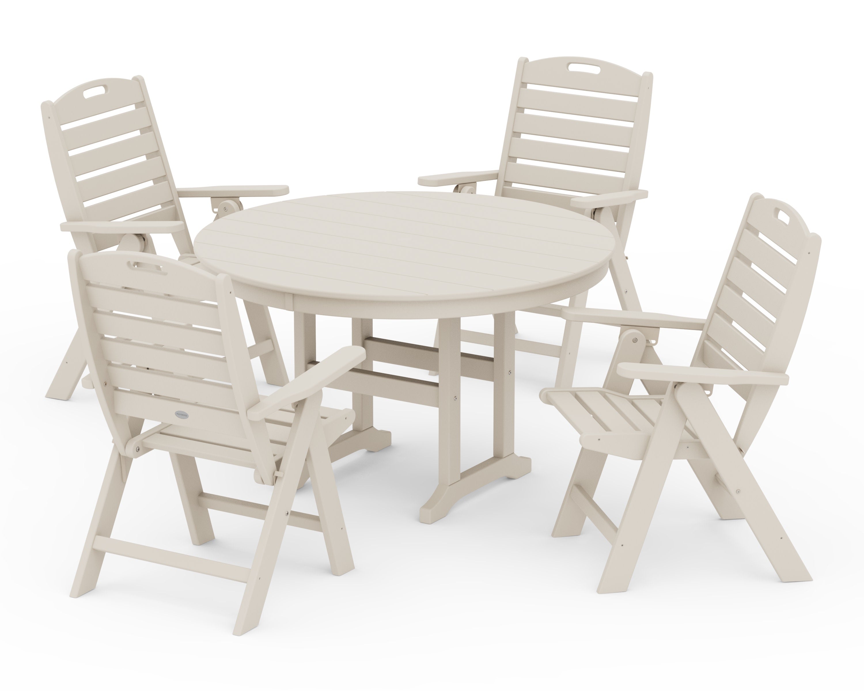 Nautical Folding Chair 5-Piece Round Farmhouse Dining Set in Sand